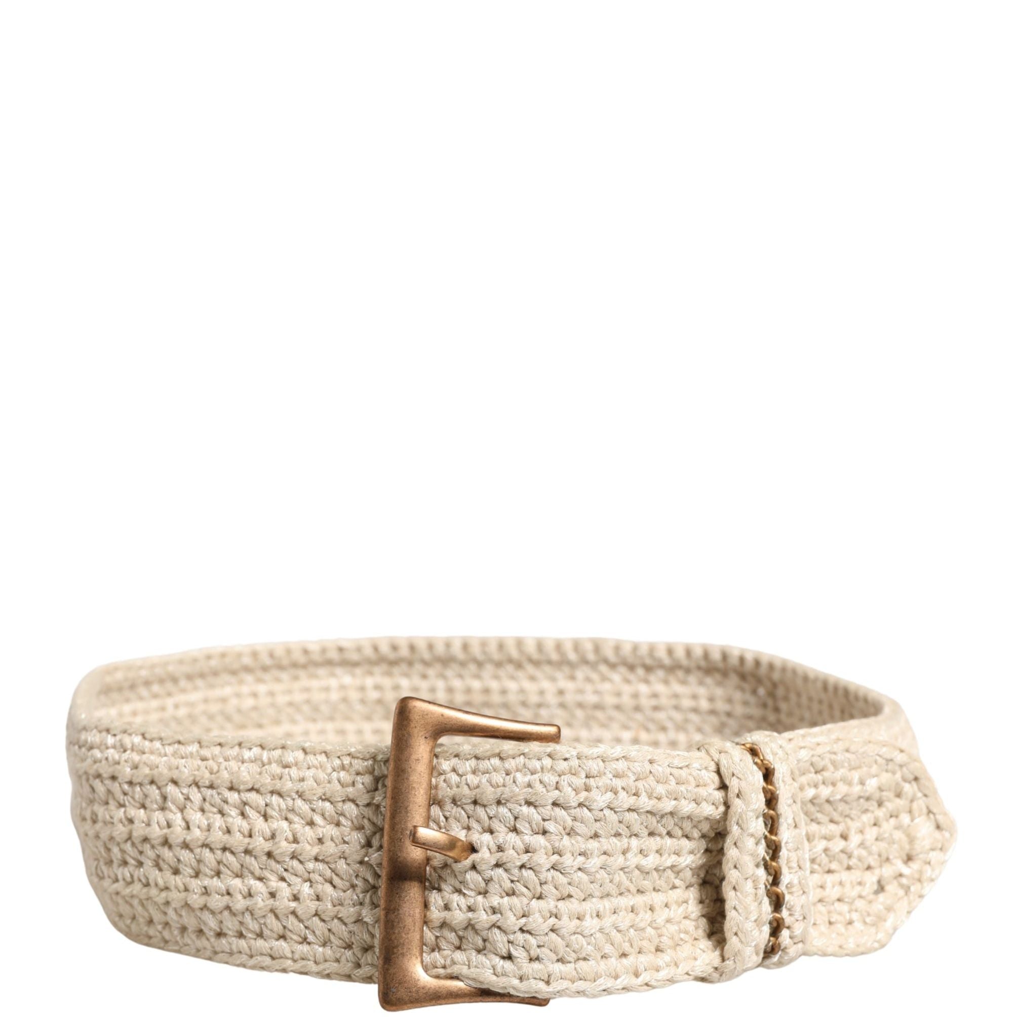 Ermanno Scervino Beige Woven Vintage Metal Buckle Waist Belt