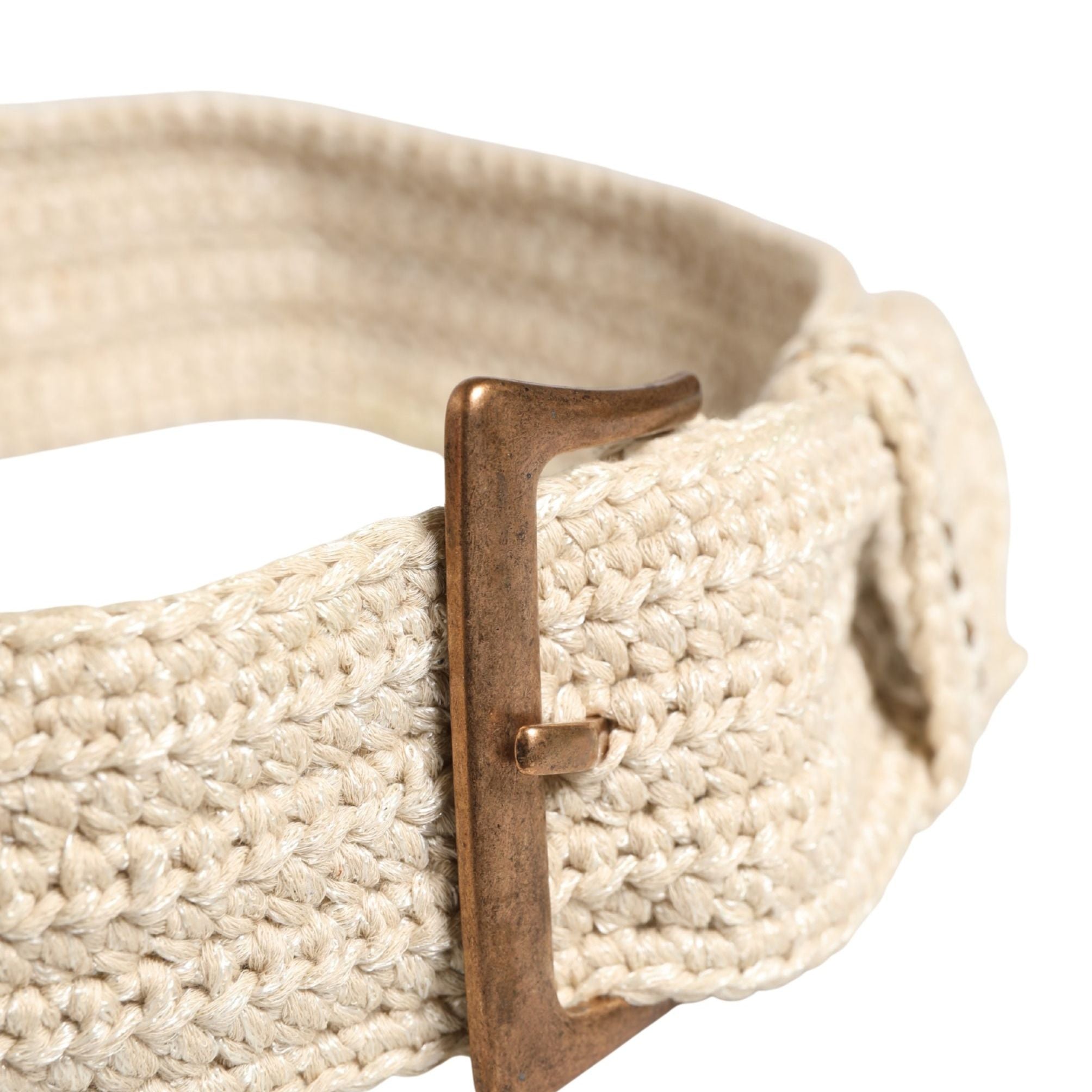 Ermanno Scervino Beige Woven Vintage Metal Buckle Waist Belt
