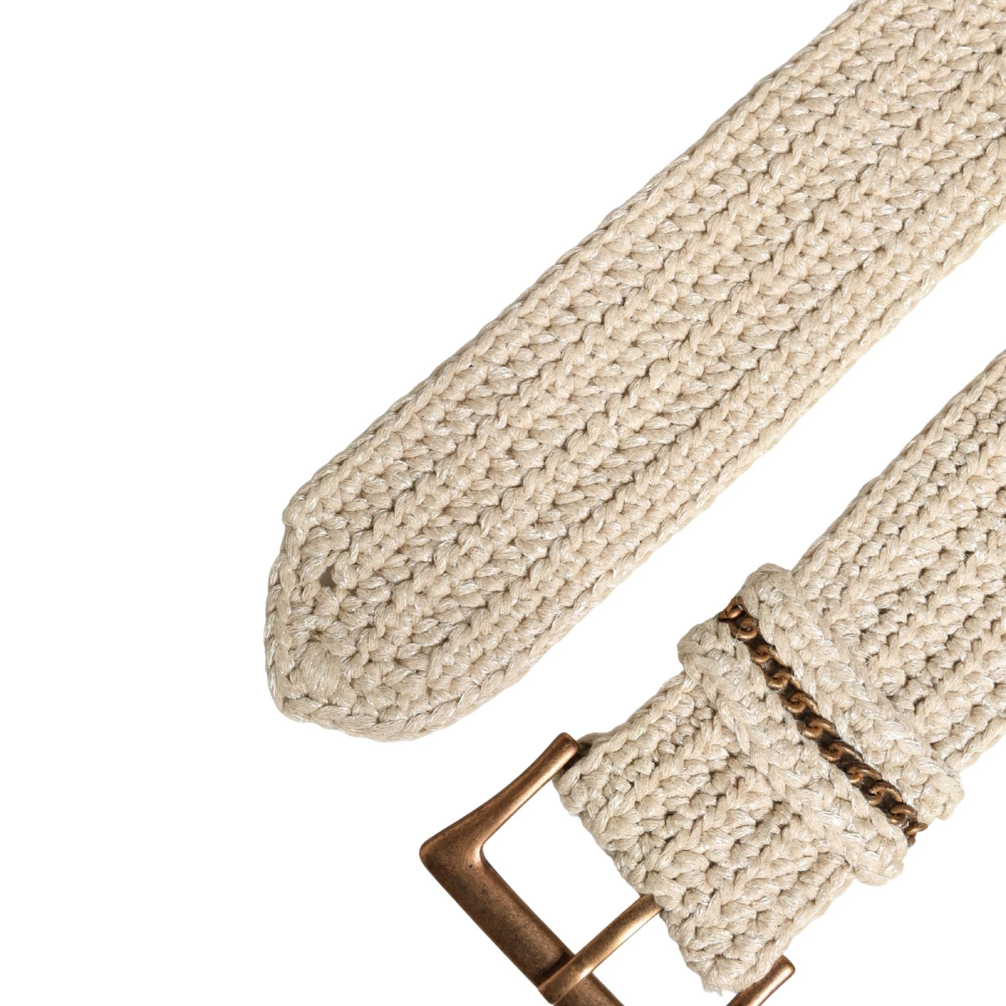 Ermanno Scervino Beige Woven Vintage Metal Buckle Waist Belt