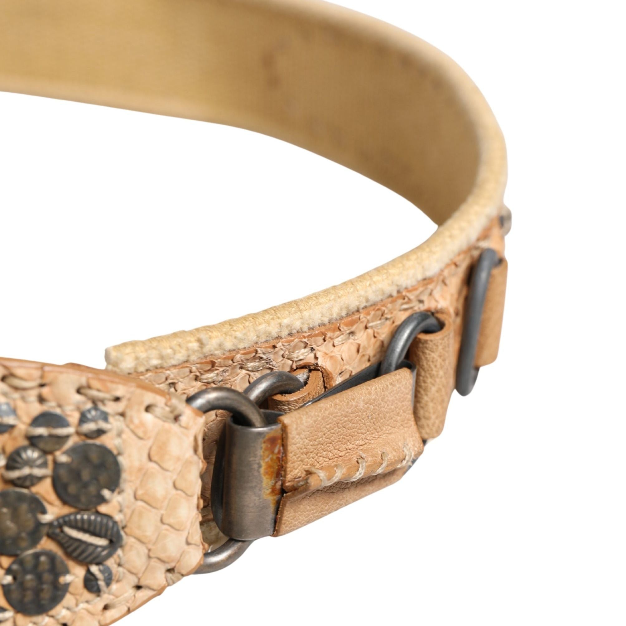 Ermanno Scervino Beige Canvas Embellished Metal Buckle Belt