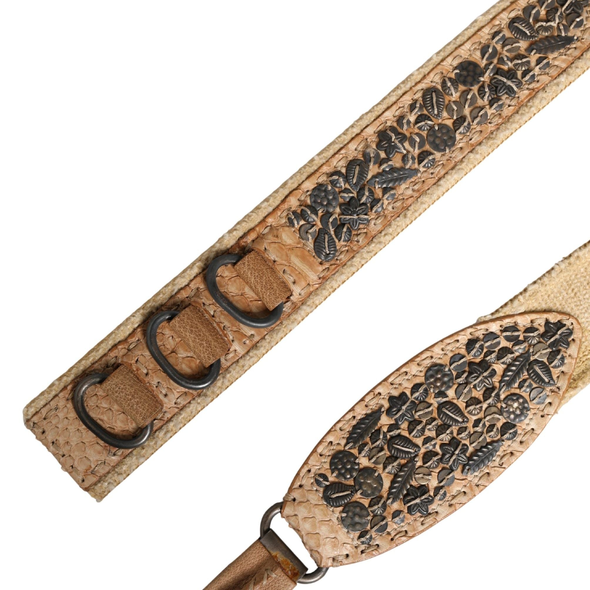 Ermanno Scervino Beige Canvas Embellished Metal Buckle Belt