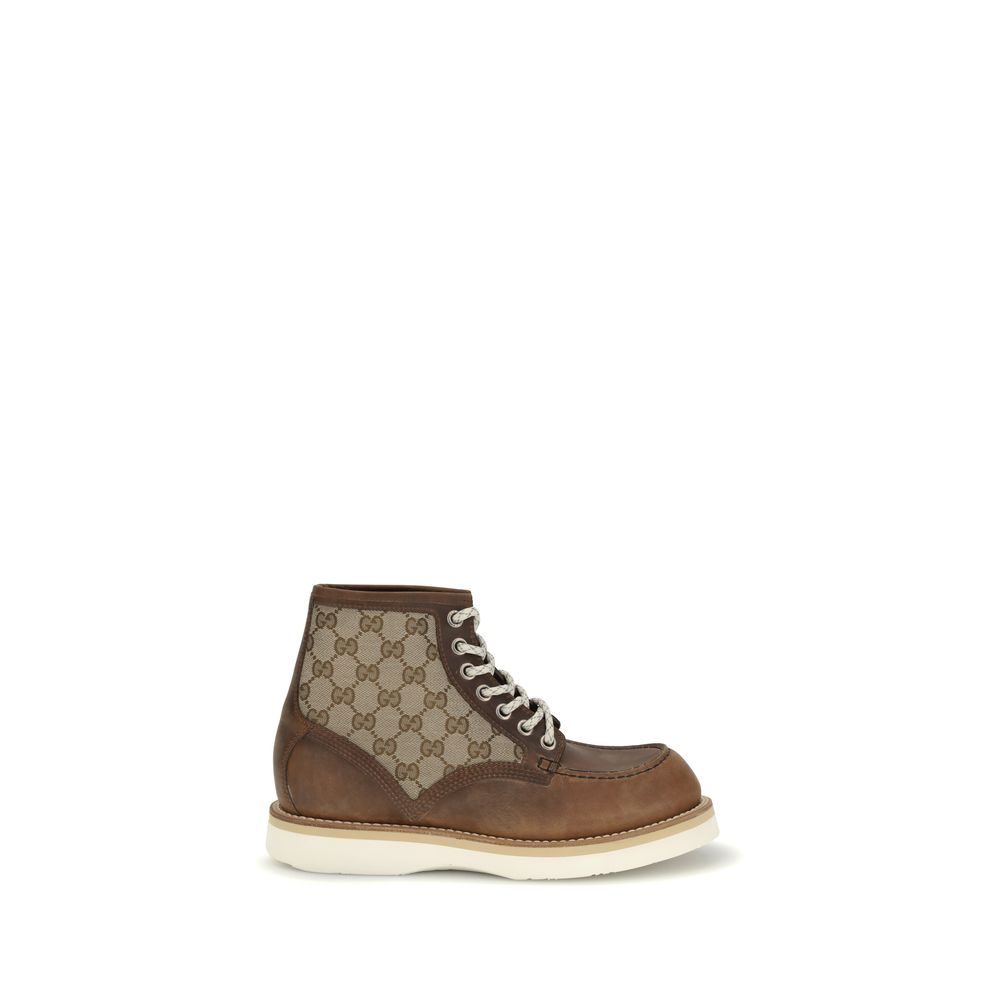 Gucci Brown Calf Leather Bos Taurus Lace-Up Boots