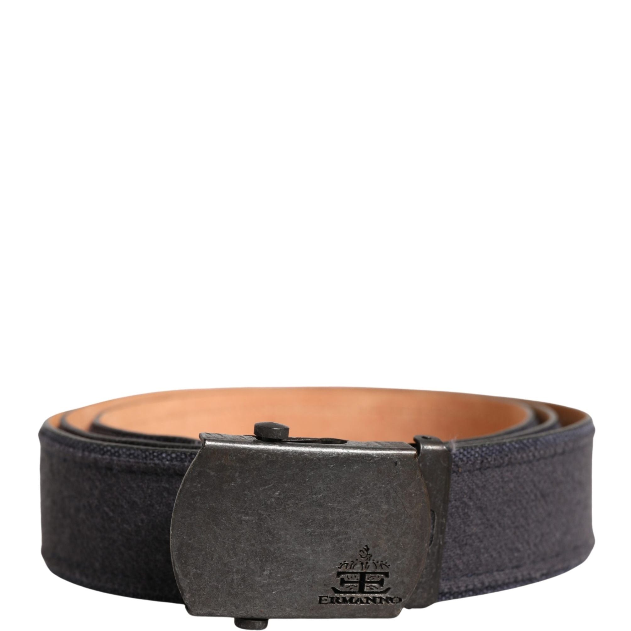 Ermanno Scervino Black Wool Cotton Logo Metal Buckle Belt