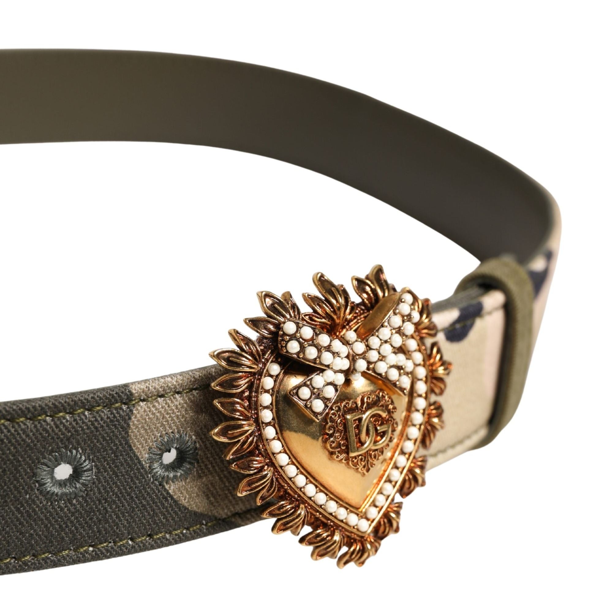 Dolce & Gabbana Green Camouflage Devotion Metal Buckle Belt