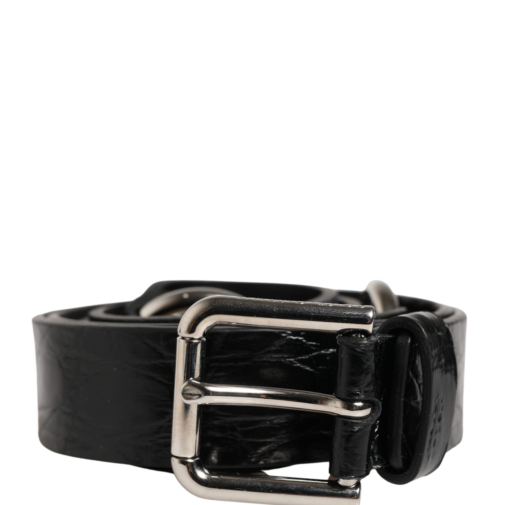 Dolce & Gabbana Black Exotic Leather Silver Metal Buckle Belt