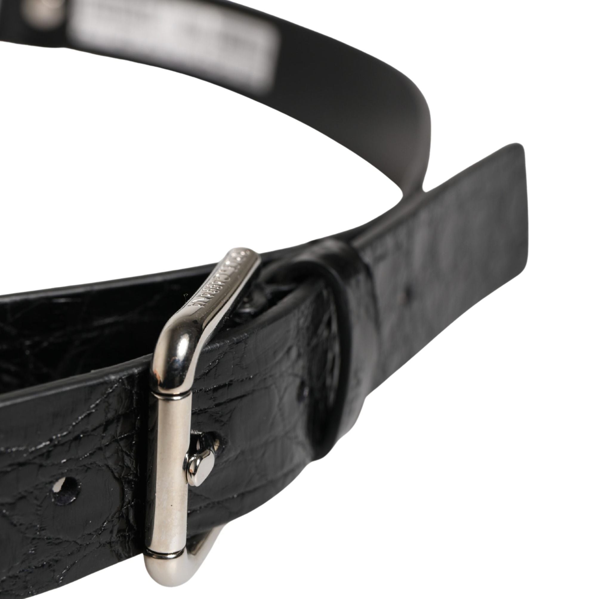 Dolce & Gabbana Black Exotic Leather Silver Metal Buckle Belt