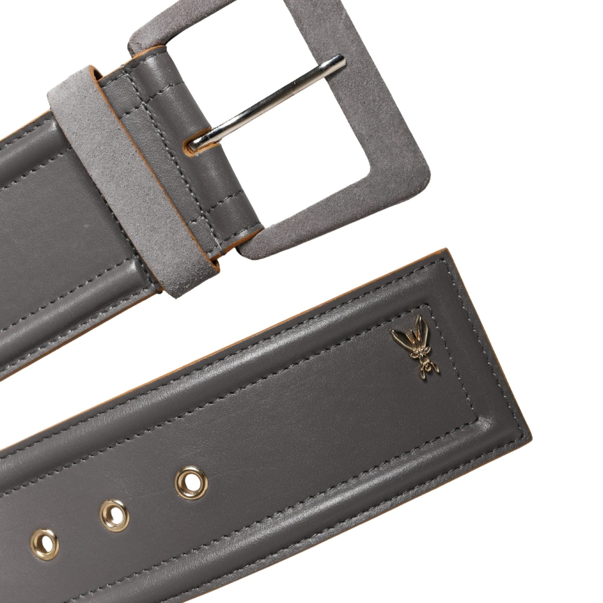 Patrizia Pepe Gray Genuine Leather Square Silver Metal Buckle Belt