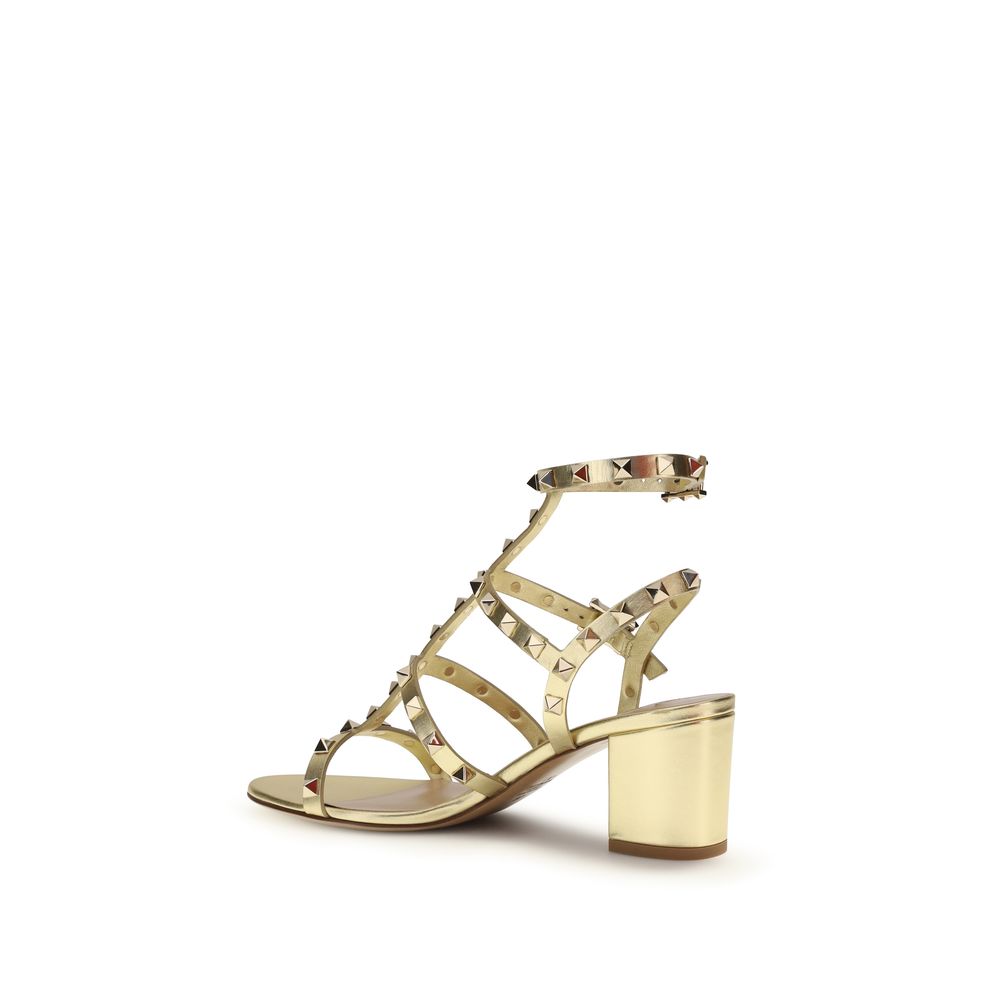 Valentino Garavani Gold Calf Leather Bos Taurus Strap-On Sandals