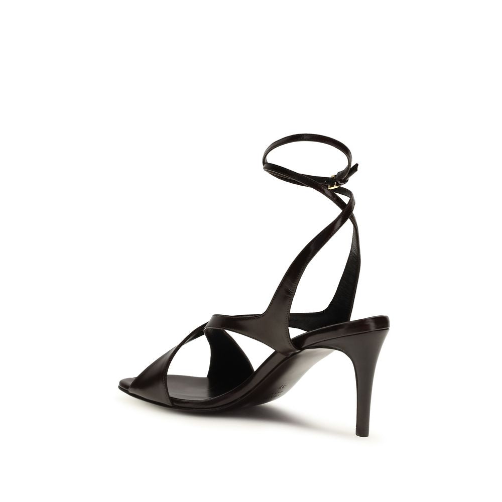 Khaite Black Calf Leather Bos Taurus Strap-On Sandals