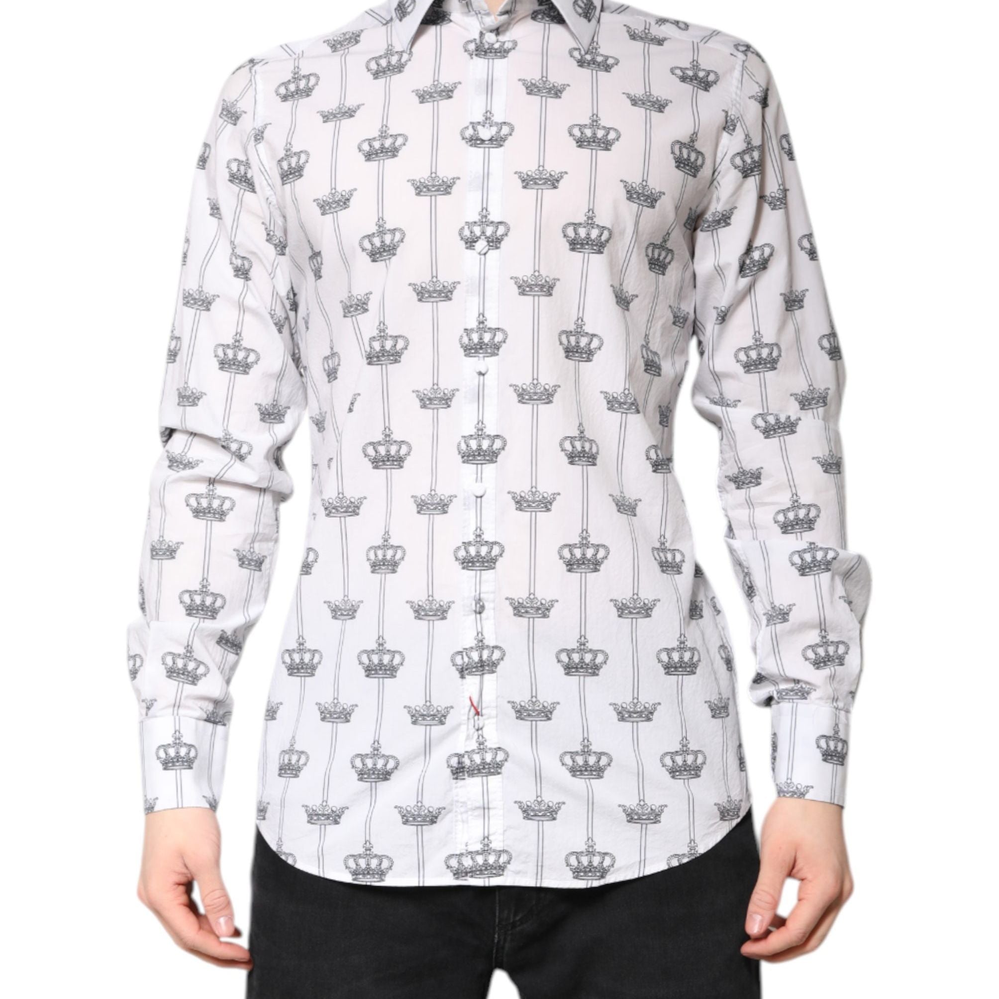 Dolce & Gabbana White GOLD Crown Cotton Dress Formal Shirt