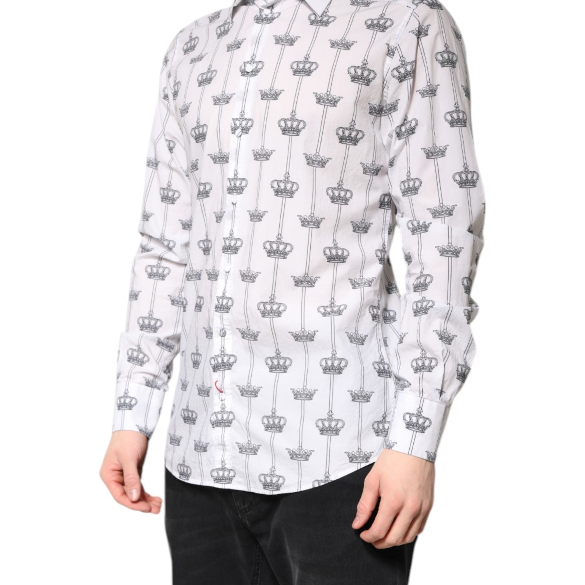Dolce & Gabbana White GOLD Crown Cotton Dress Formal Shirt