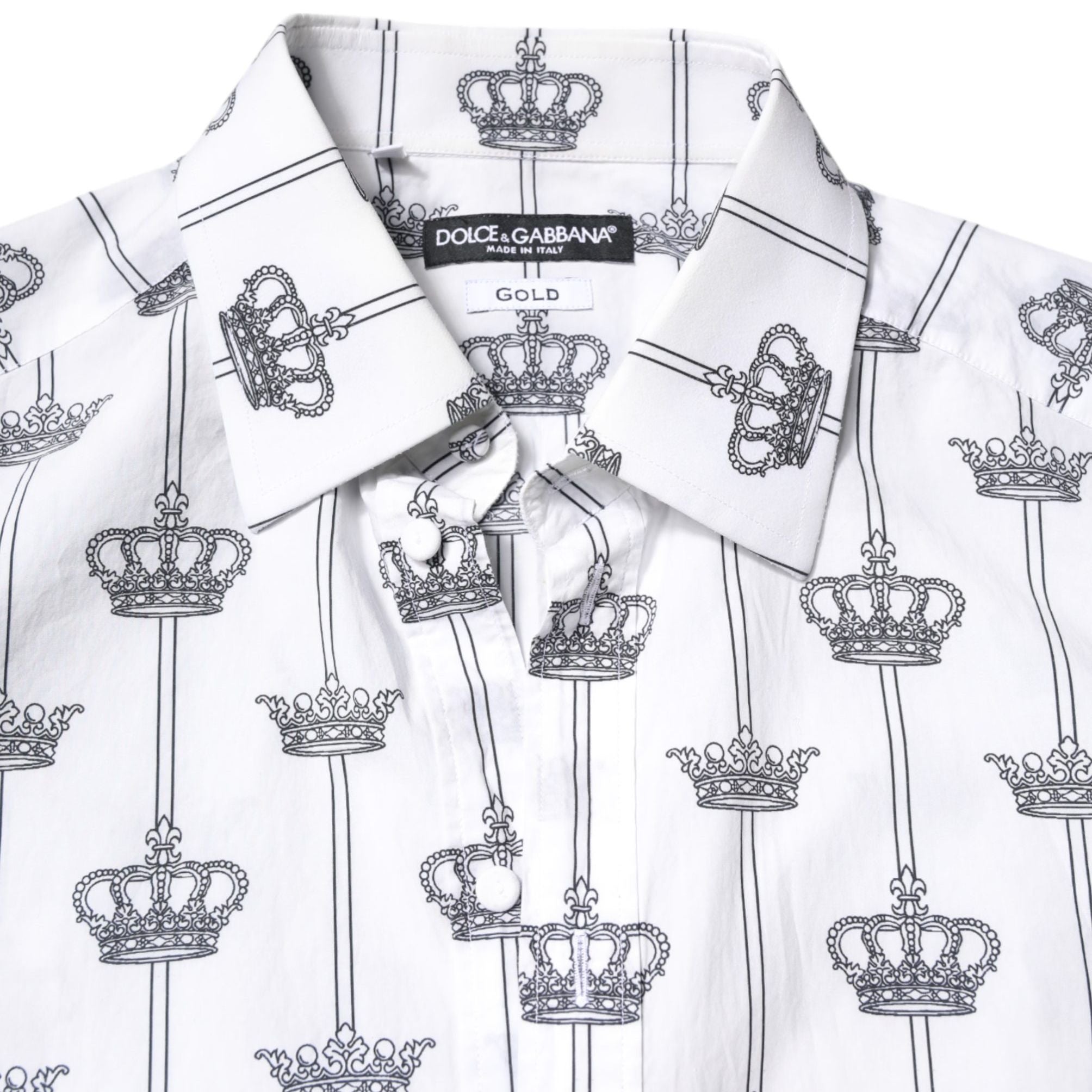 Dolce & Gabbana White GOLD Crown Cotton Dress Formal Shirt