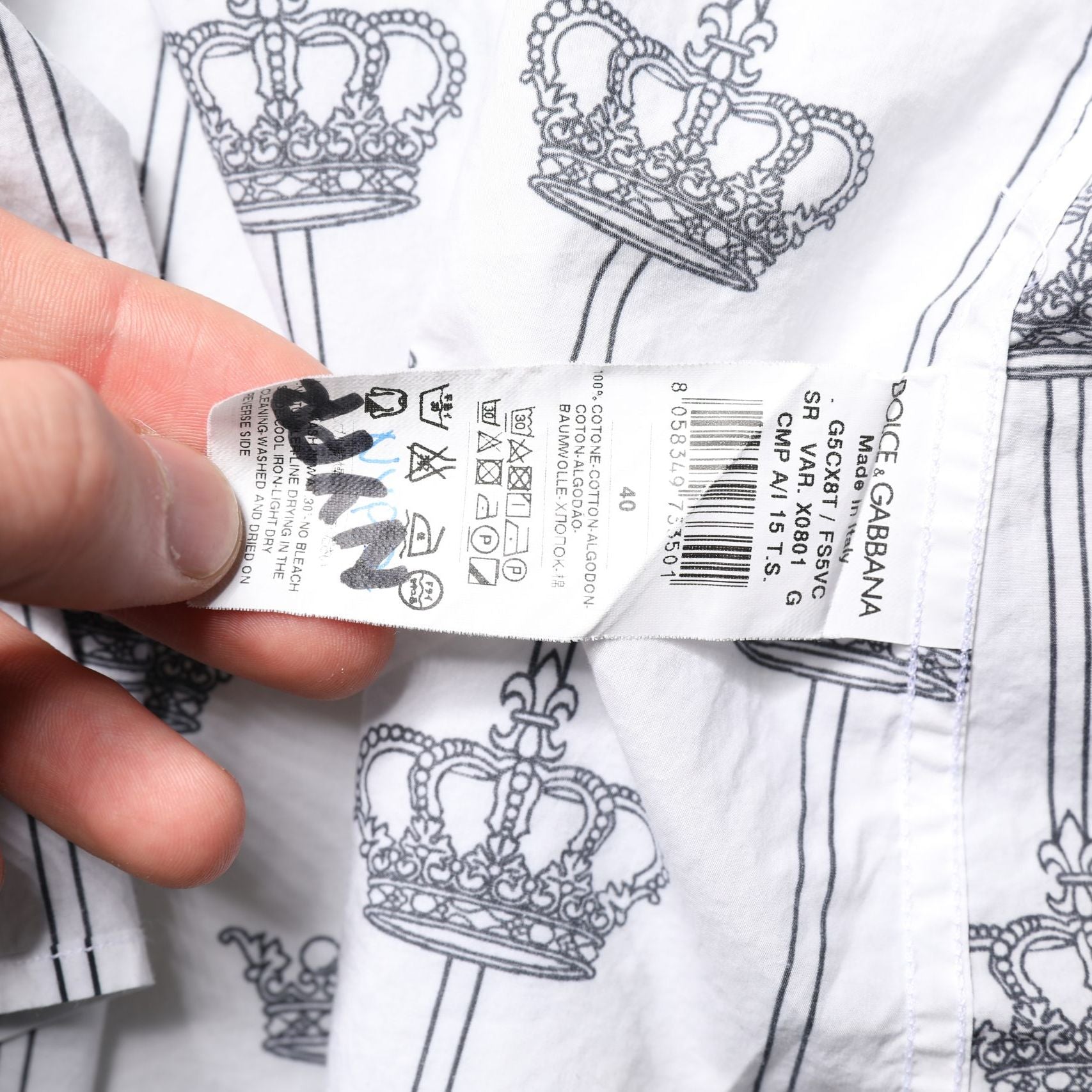 Dolce & Gabbana White GOLD Crown Cotton Dress Formal Shirt