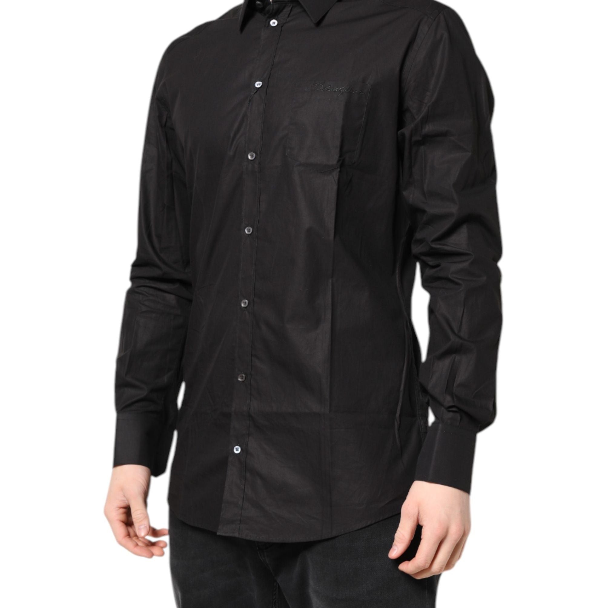 Dolce & Gabbana Black GOLD Cotton Collared Formal Dress Shirt
