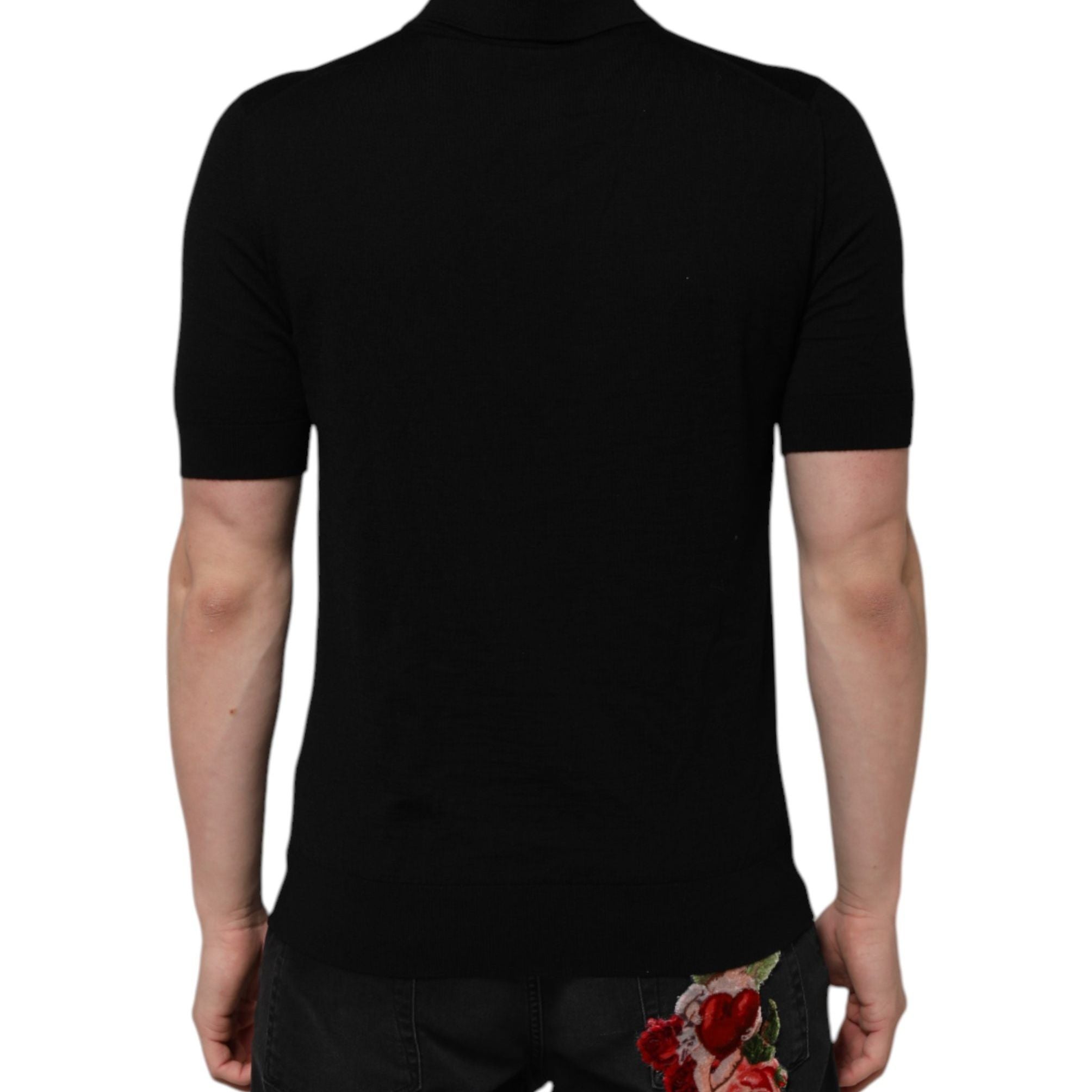 Dolce & Gabbana Black Wool Logo Floral Short Sleeve T-shirt