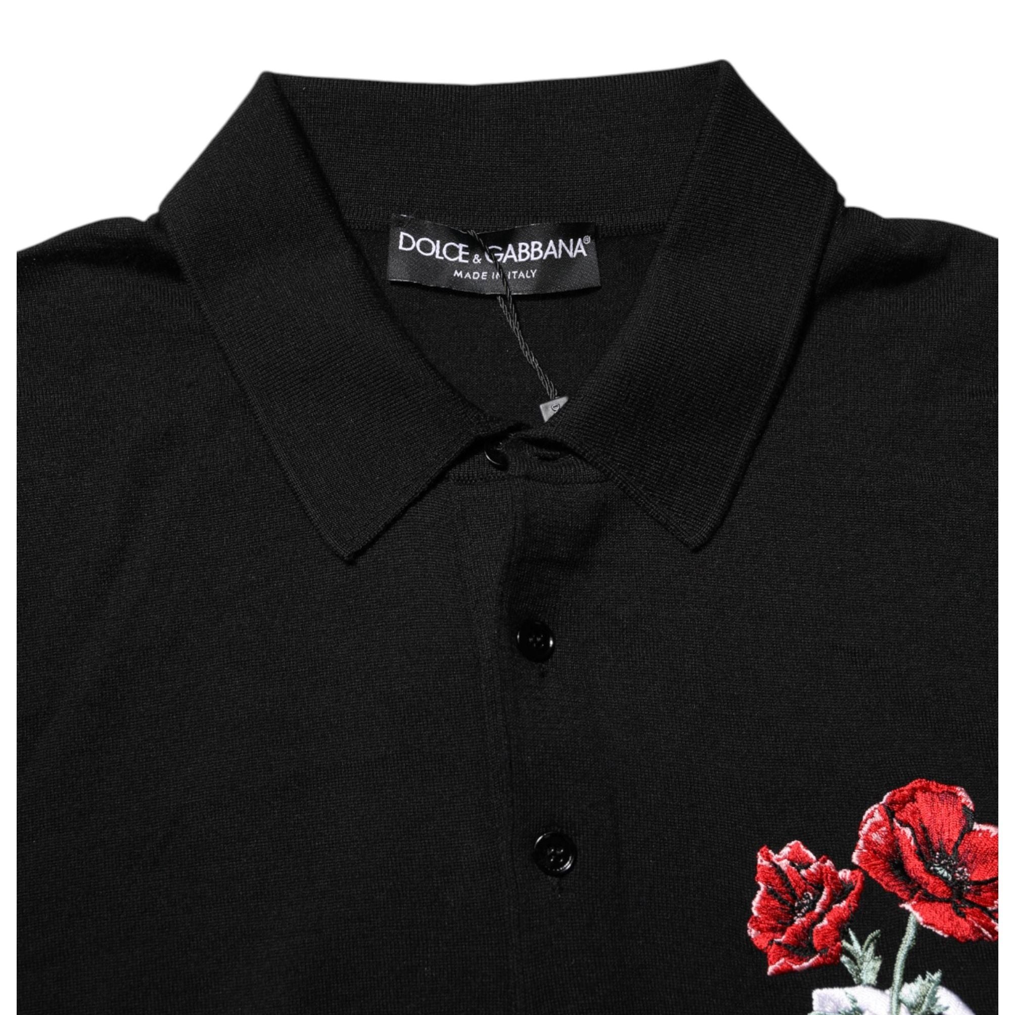 Dolce & Gabbana Black Wool Logo Floral Short Sleeve T-shirt