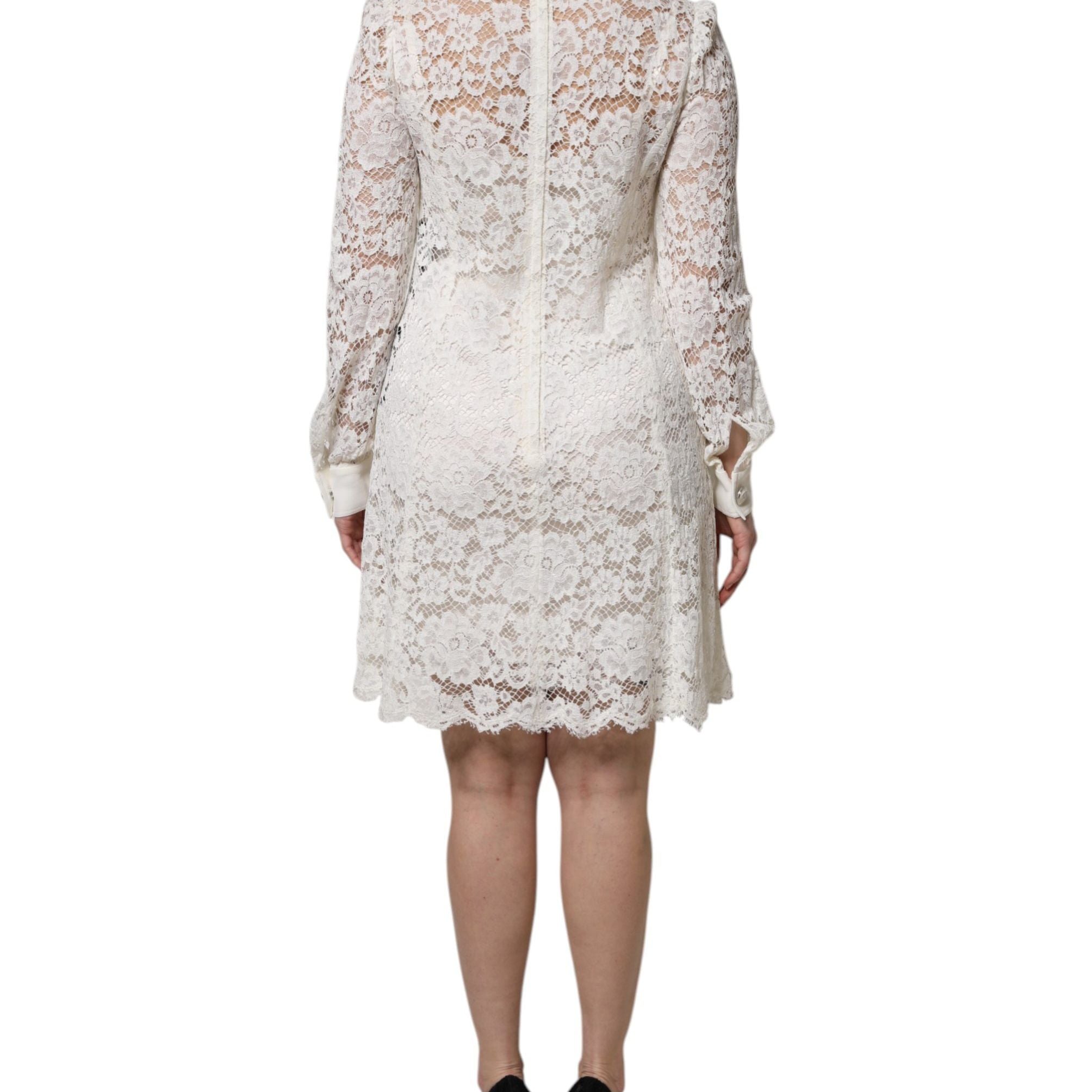 Dolce & Gabbana White Floral Lace Viscose Collared Mini Dress