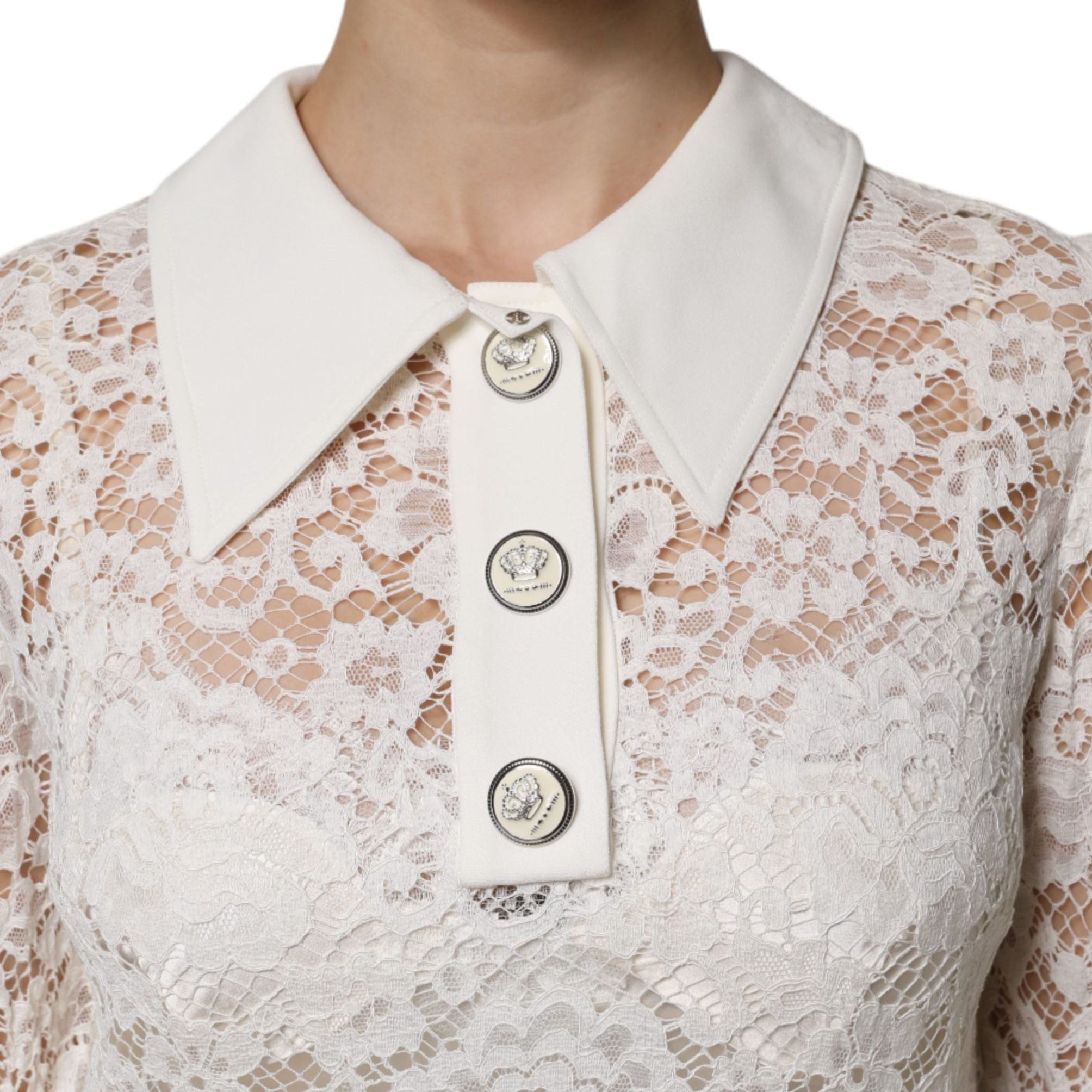 Dolce & Gabbana White Floral Lace Viscose Collared Mini Dress