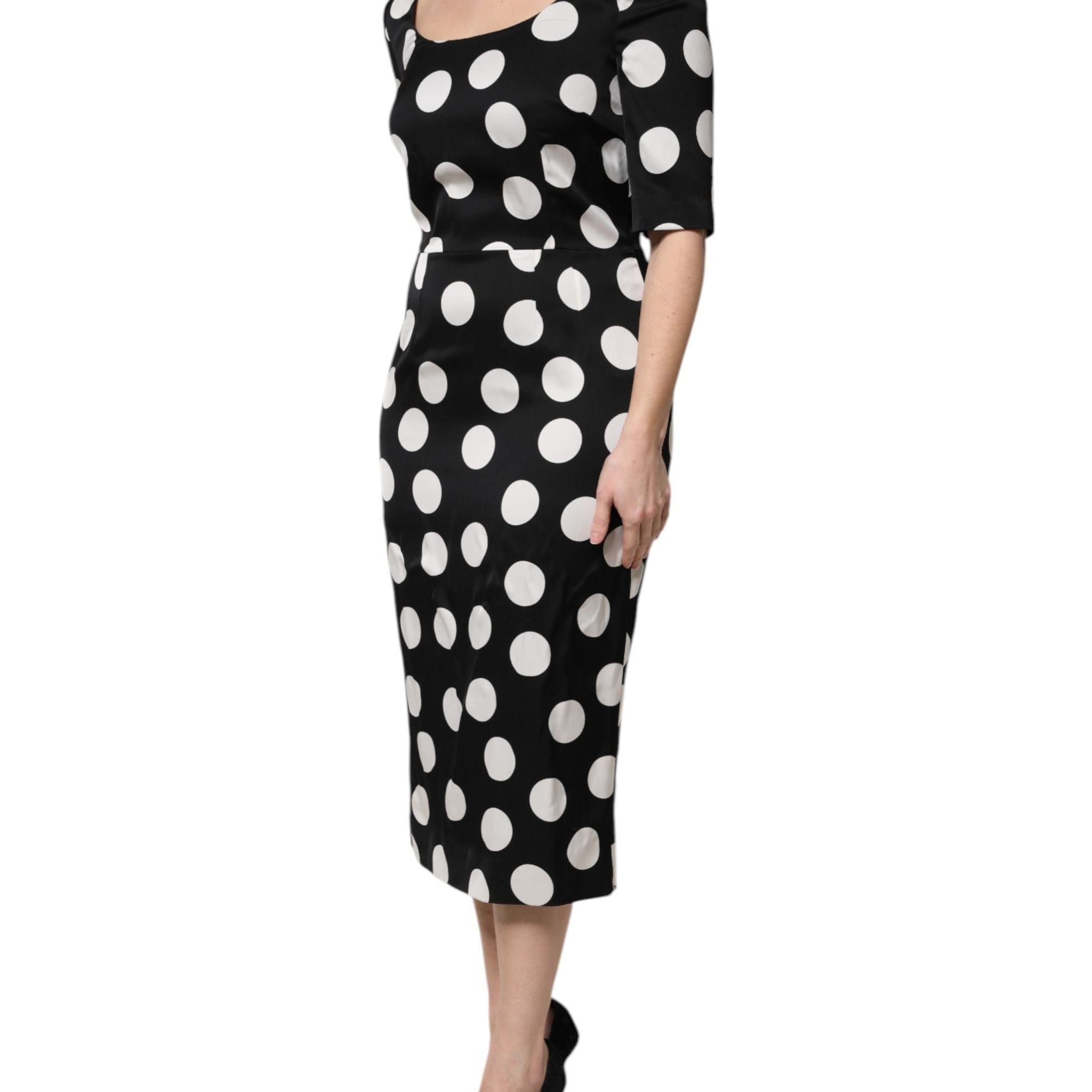Dolce & Gabbana Black White Polka Dot Silk Sheath Midi Dress