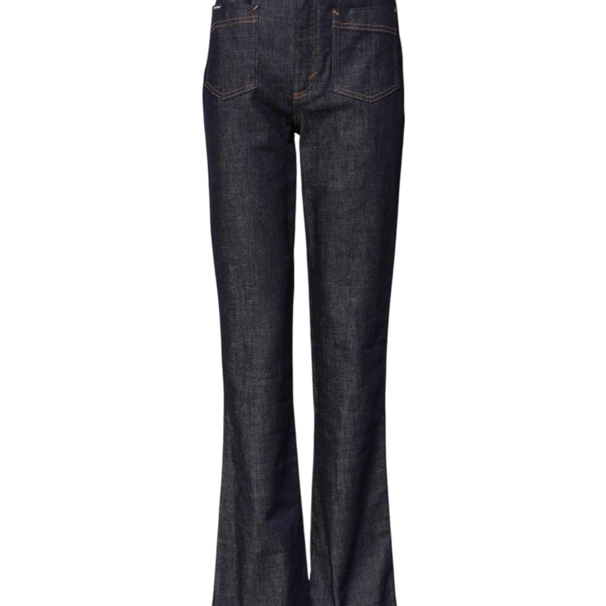 Dolce & Gabbana Dark Blue Cotton Flared Wide Leg Denim Jeans