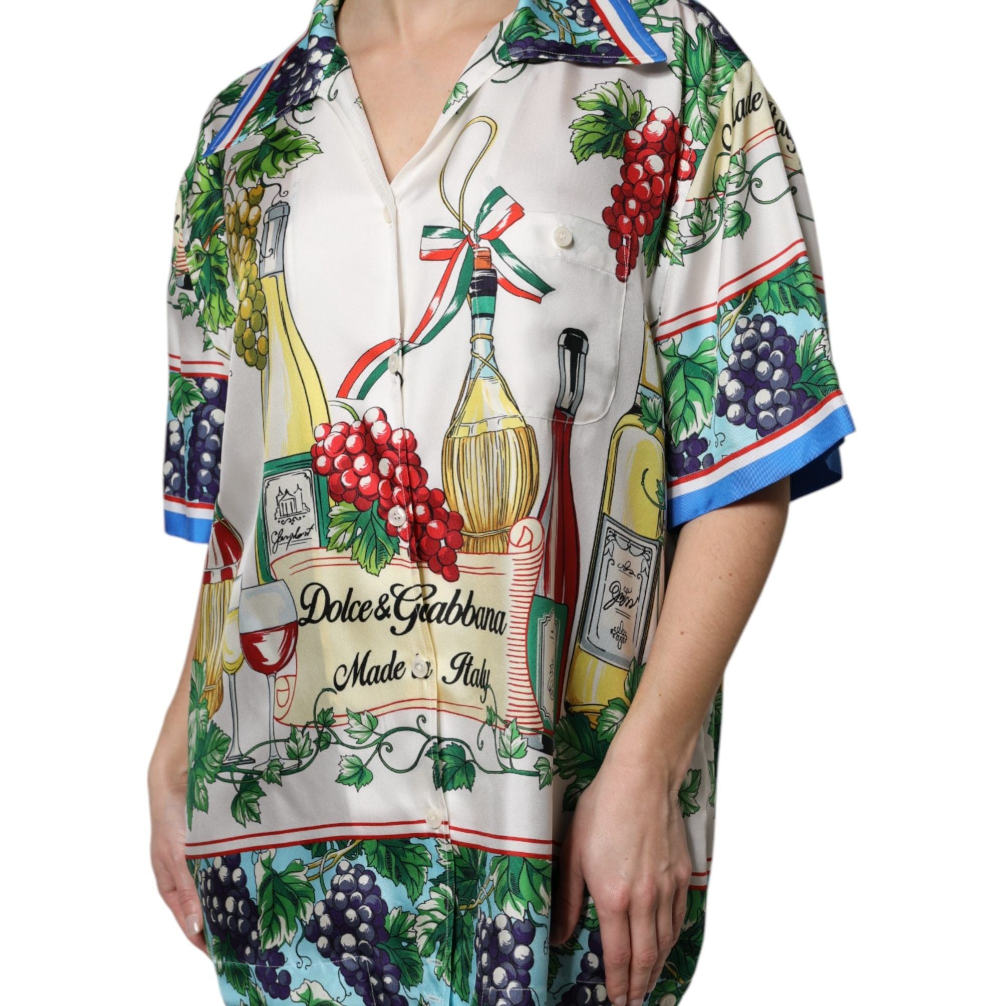Dolce & Gabbana Multicolor Short Sleeve Silk Food Shirt Top