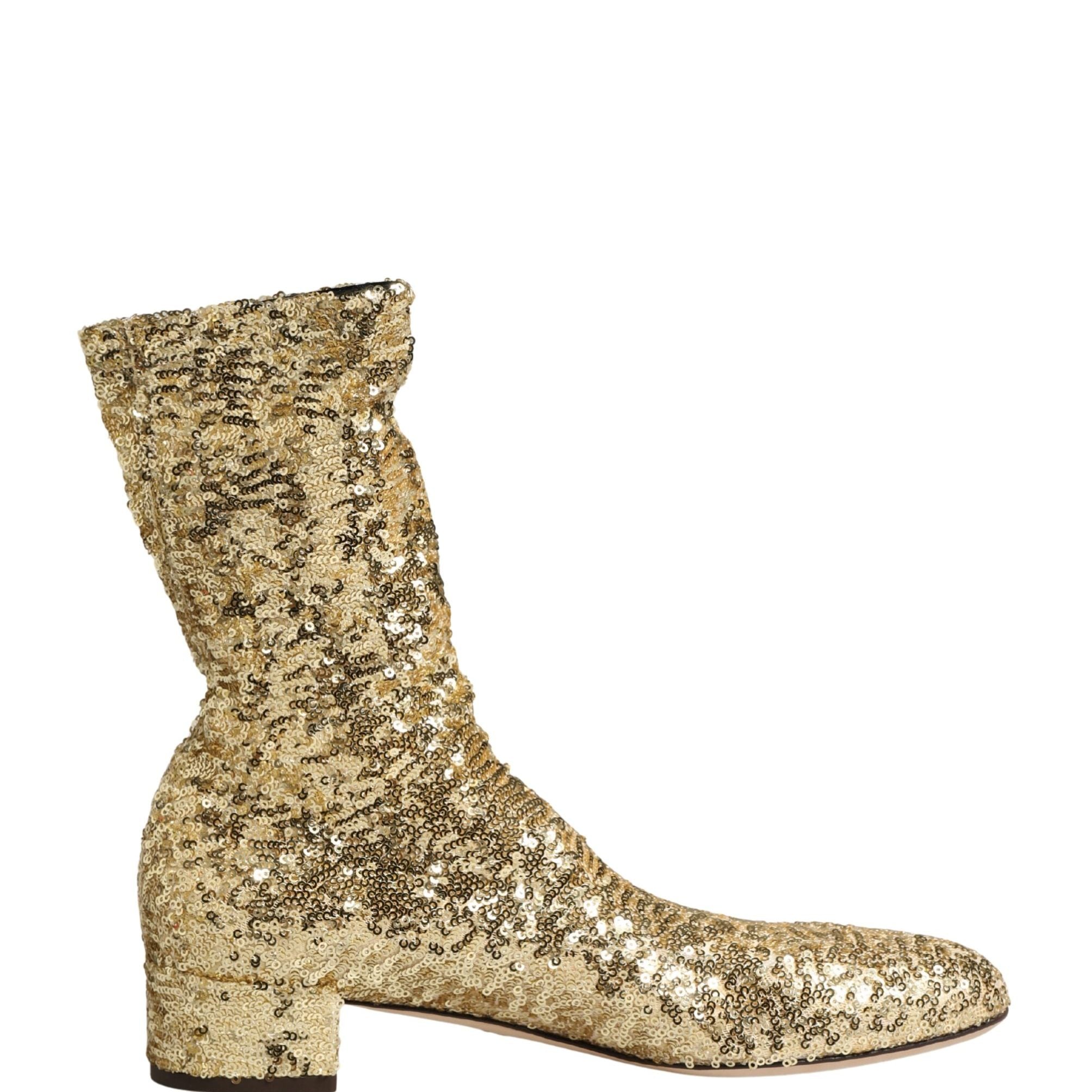 Dolce & Gabbana Gold Sequined Short Boots Stretch Shoes