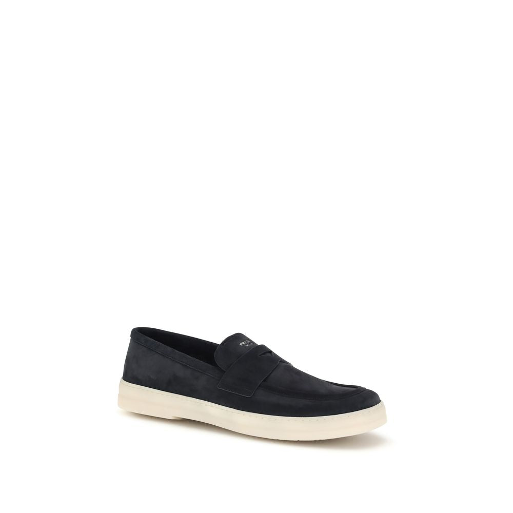 Prada Blue Calf Leather Bos Taurus Slip-On Loafers