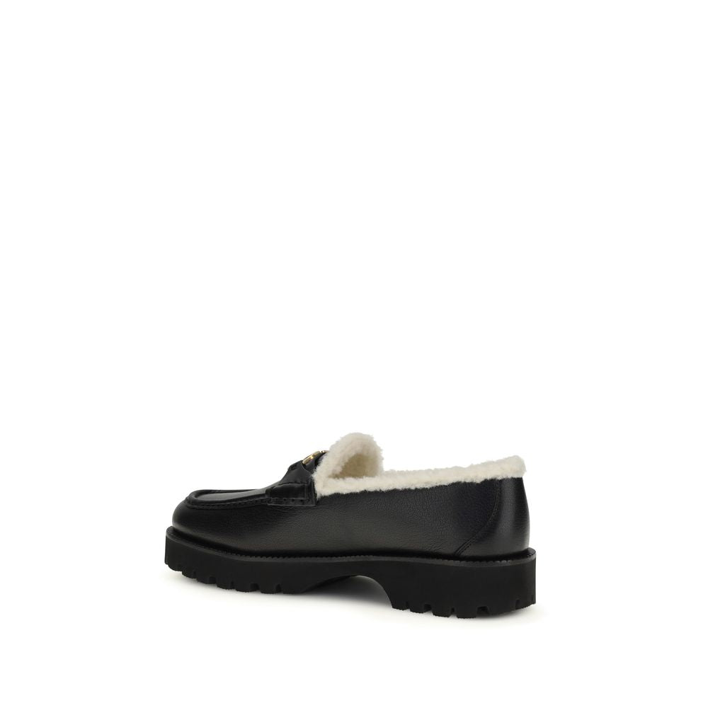 Valentino Garavani Black Calf Leather Bos Taurus Slip-On Loafers