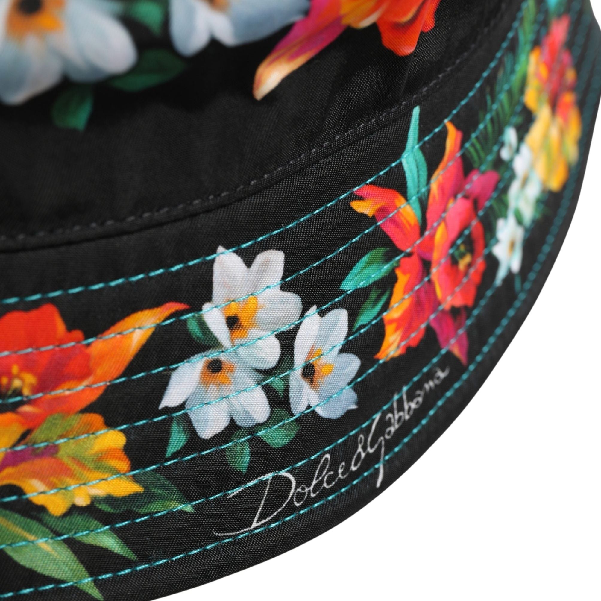 Dolce & Gabbana Men Black Floral Print Nylon Fisherman Cap Hat