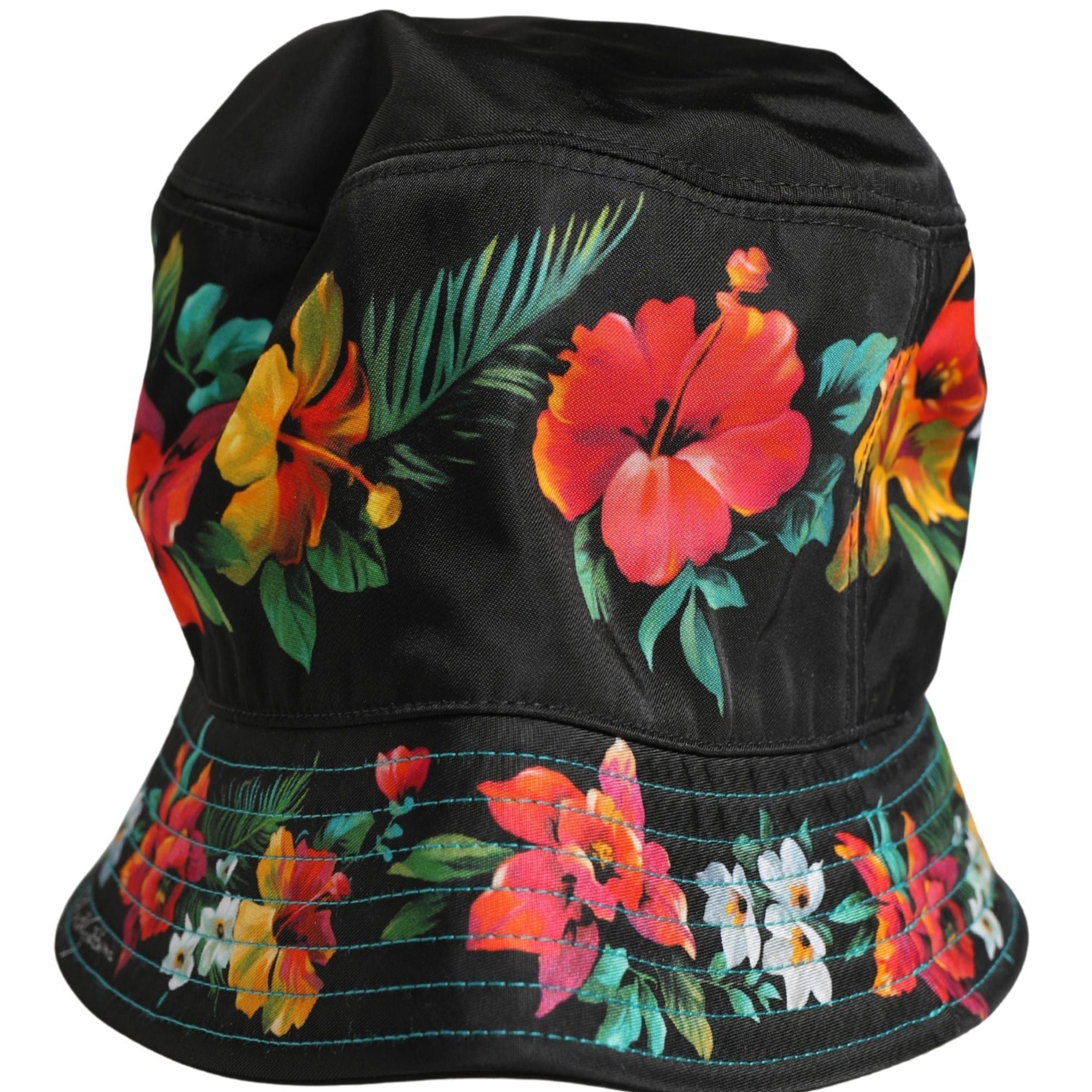 Dolce & Gabbana Men Black Floral Print Nylon Fisherman Cap Hat