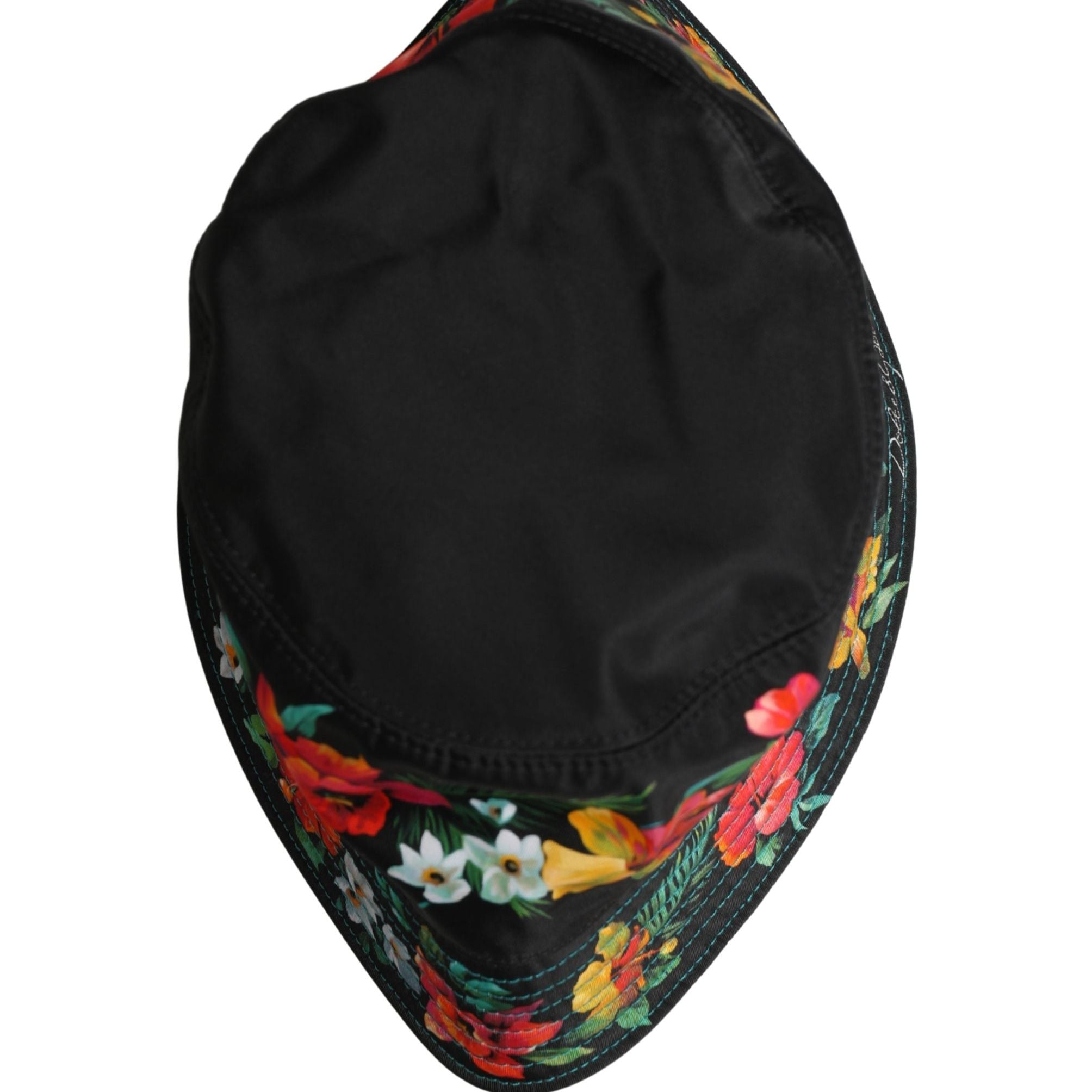 Dolce & Gabbana Men Black Floral Print Nylon Fisherman Cap Hat