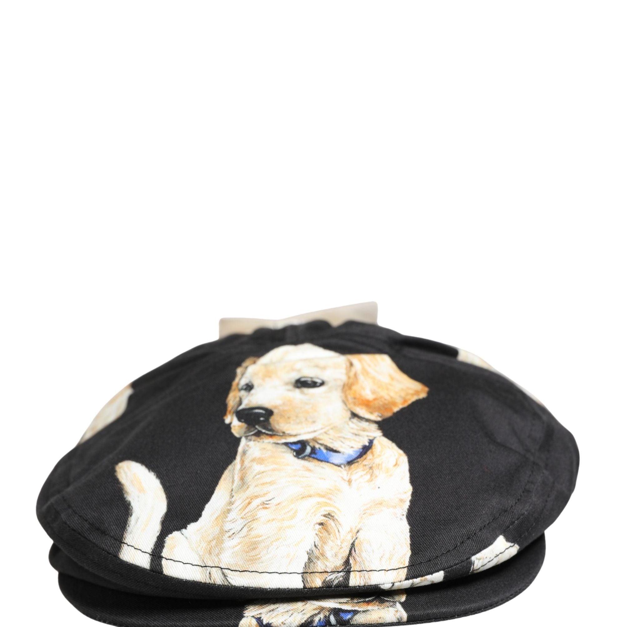 Dolce & Gabbana Men Black Dog Cotton Newsboy Cloth Capello Hat