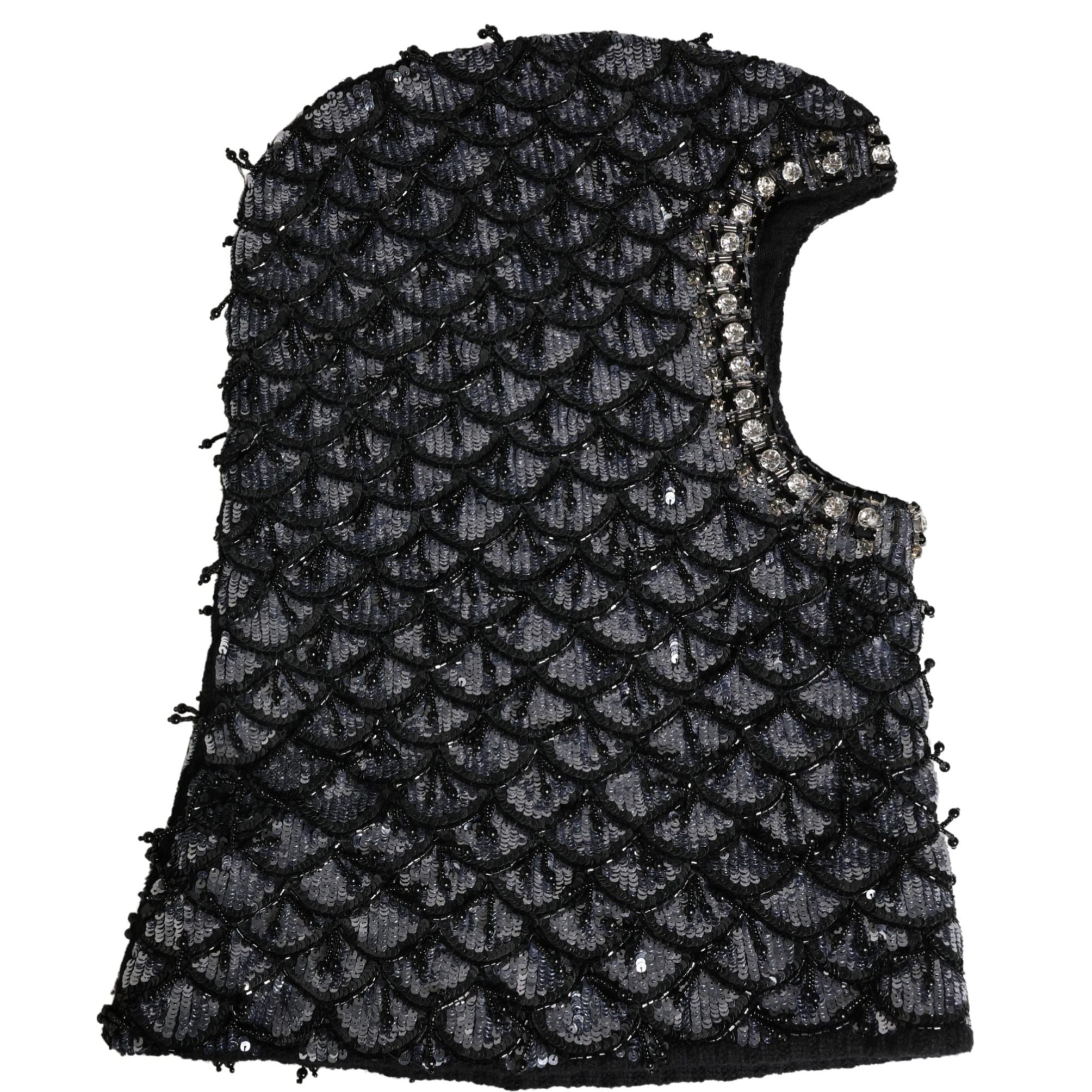 Dolce & Gabbana Black Wool Crystal Embellished Balaclava Hat