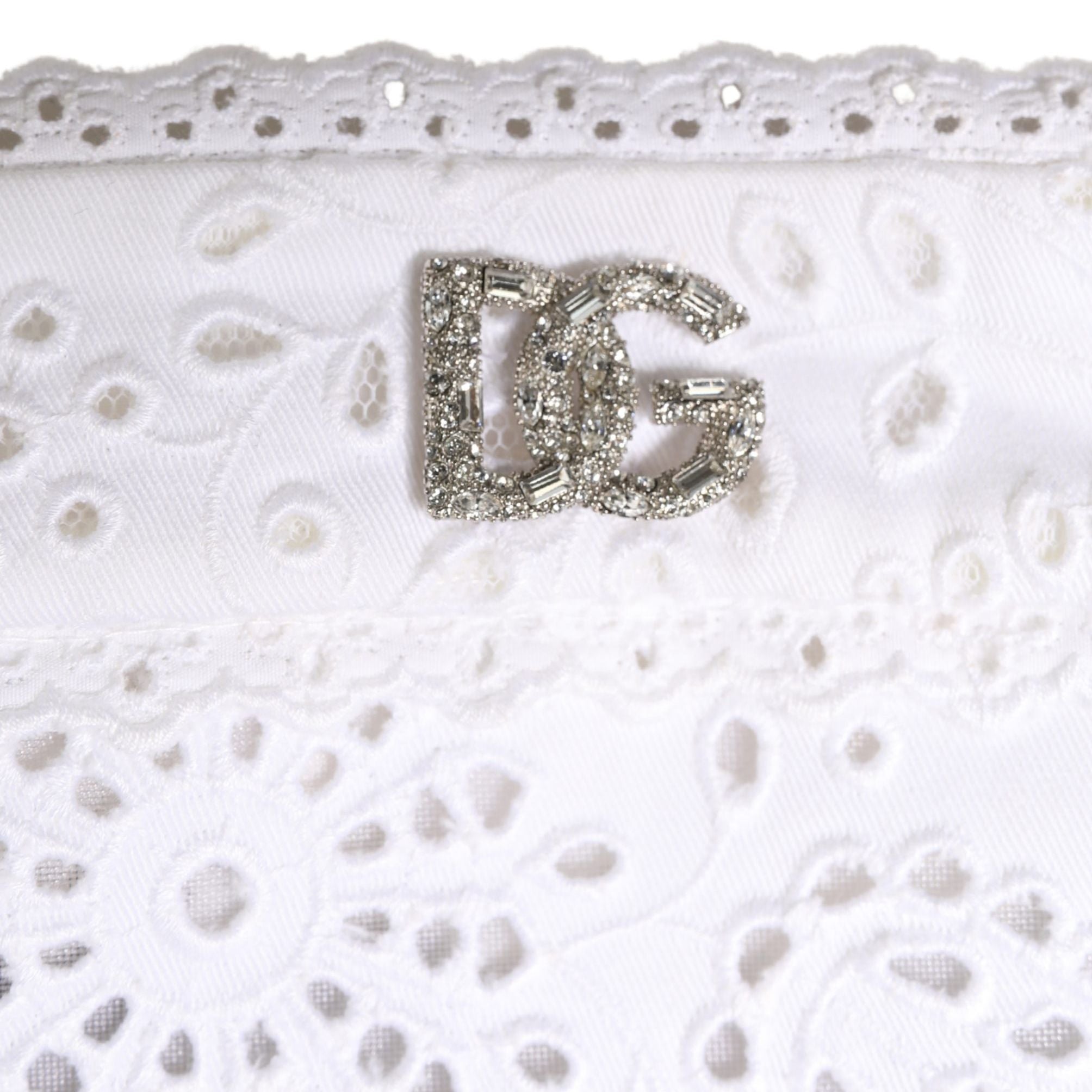 Dolce & Gabbana White Cotton Embroidered DG Crystal Headwear Hat