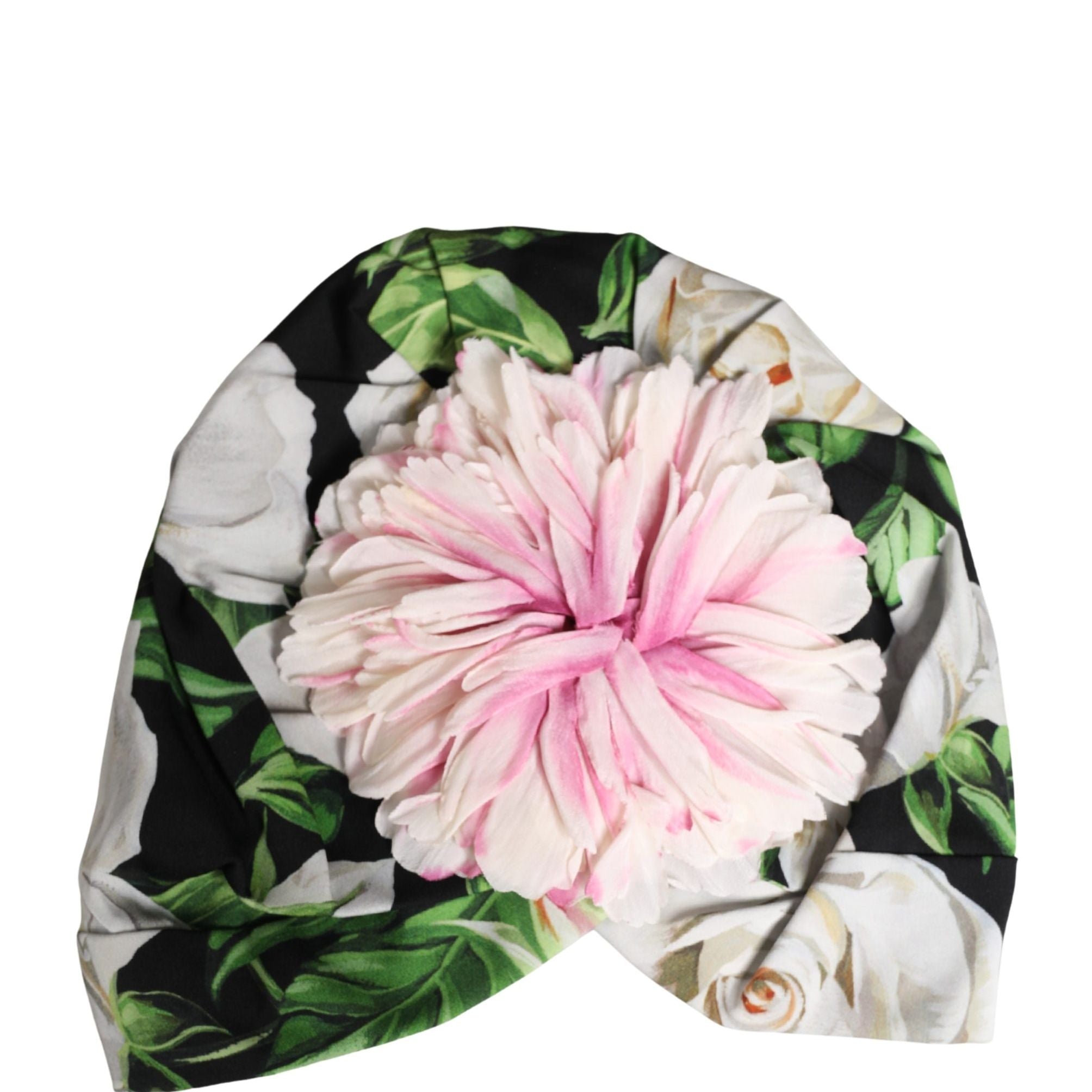 Dolce & Gabbana Black Floral Motif Turban Headwear Women Hat