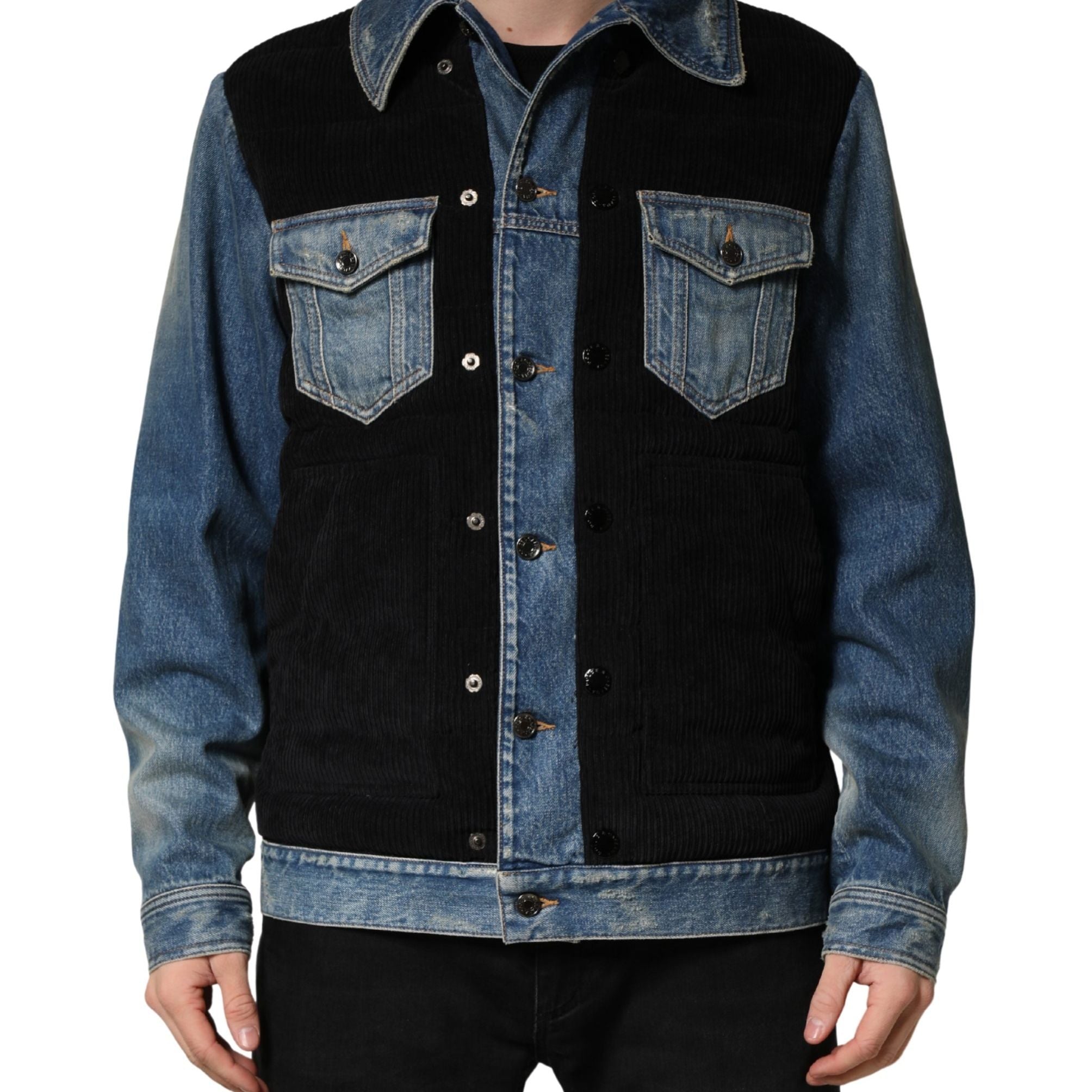 Dolce & Gabbana Black Blue Cotton Denim Blouson Men Jacket