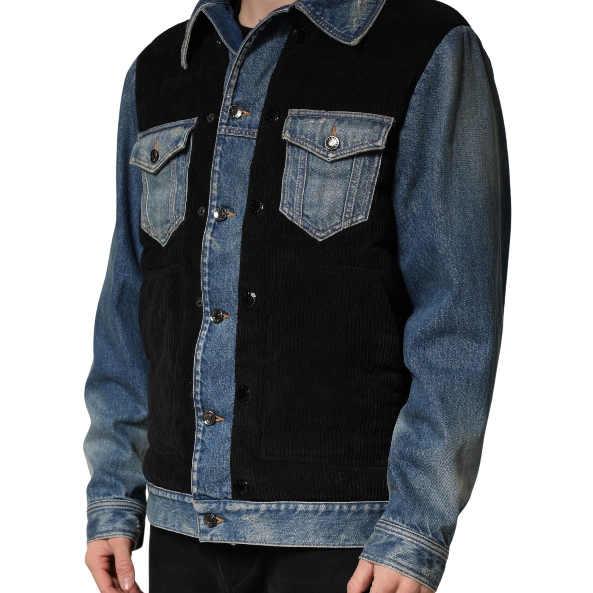Dolce & Gabbana Black Blue Cotton Denim Blouson Men Jacket