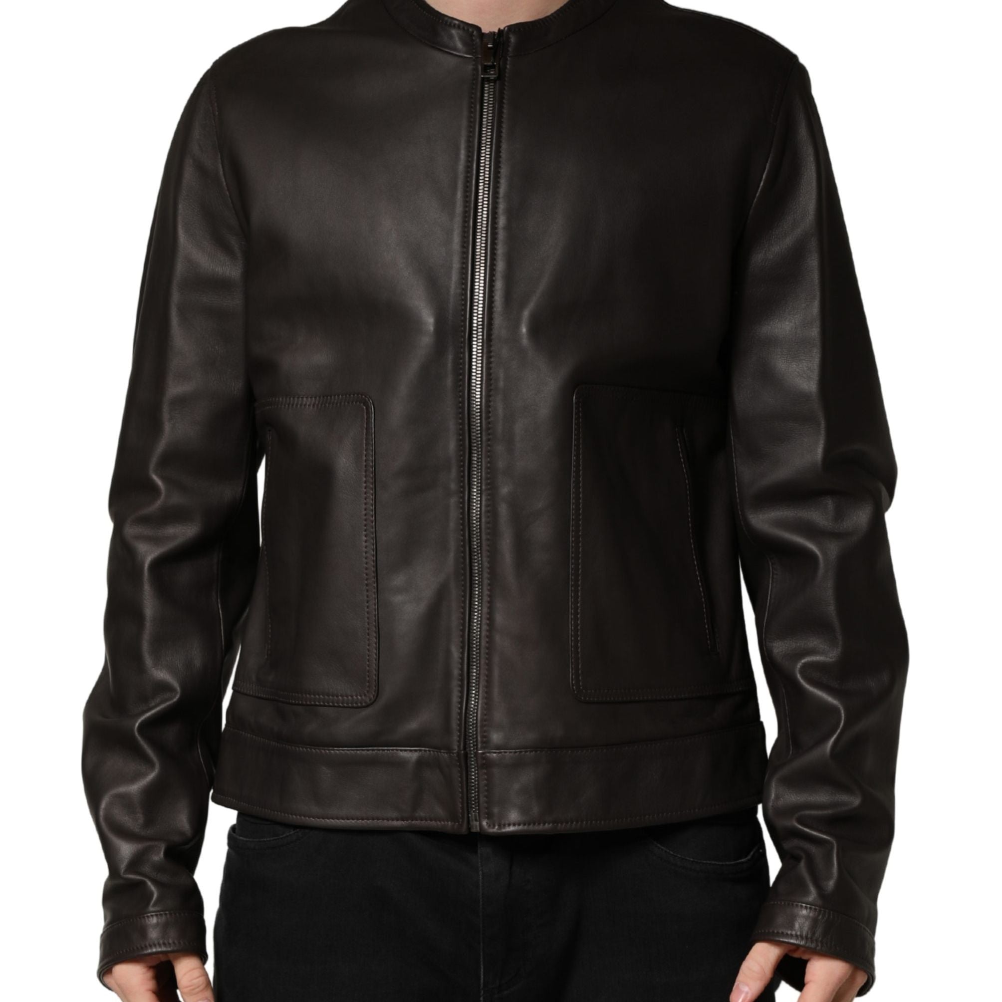 Dolce & Gabbana Black LambskinLeather Full Zip Biker Jacket