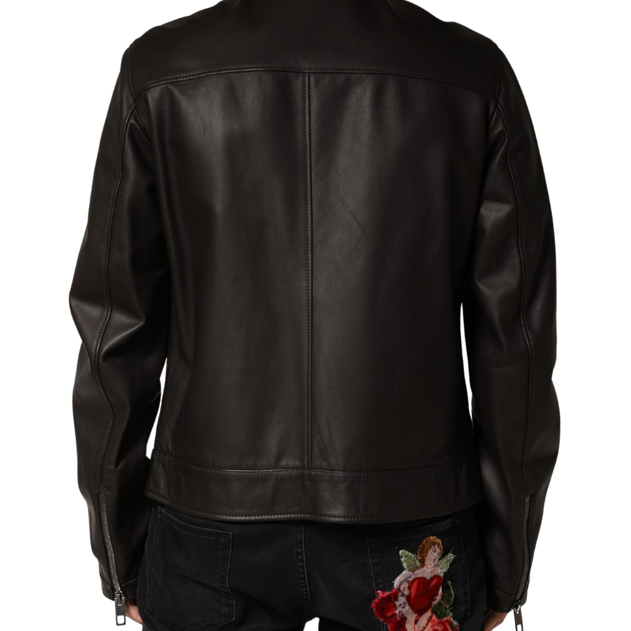 Dolce & Gabbana Black LambskinLeather Full Zip Biker Jacket