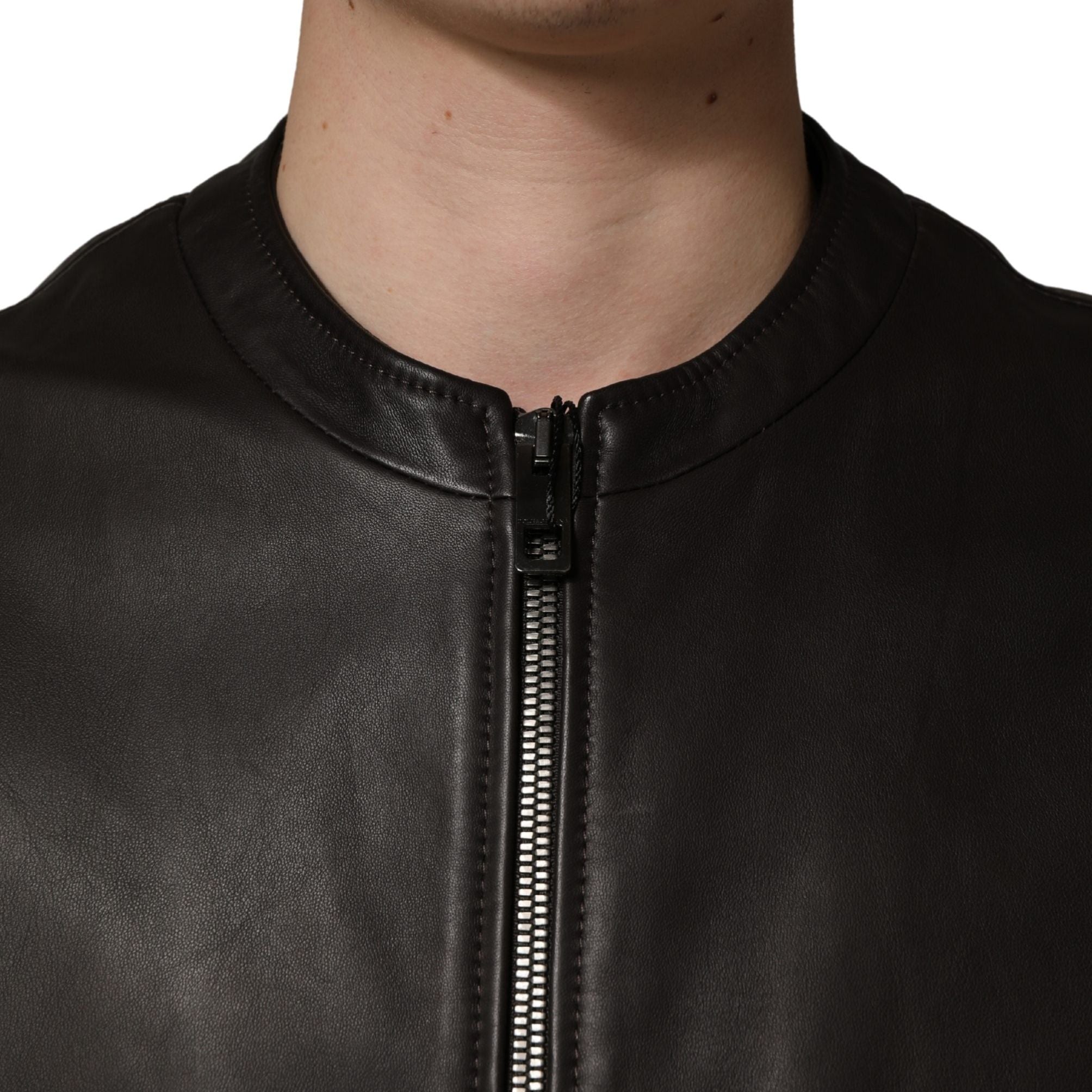 Dolce & Gabbana Black LambskinLeather Full Zip Biker Jacket