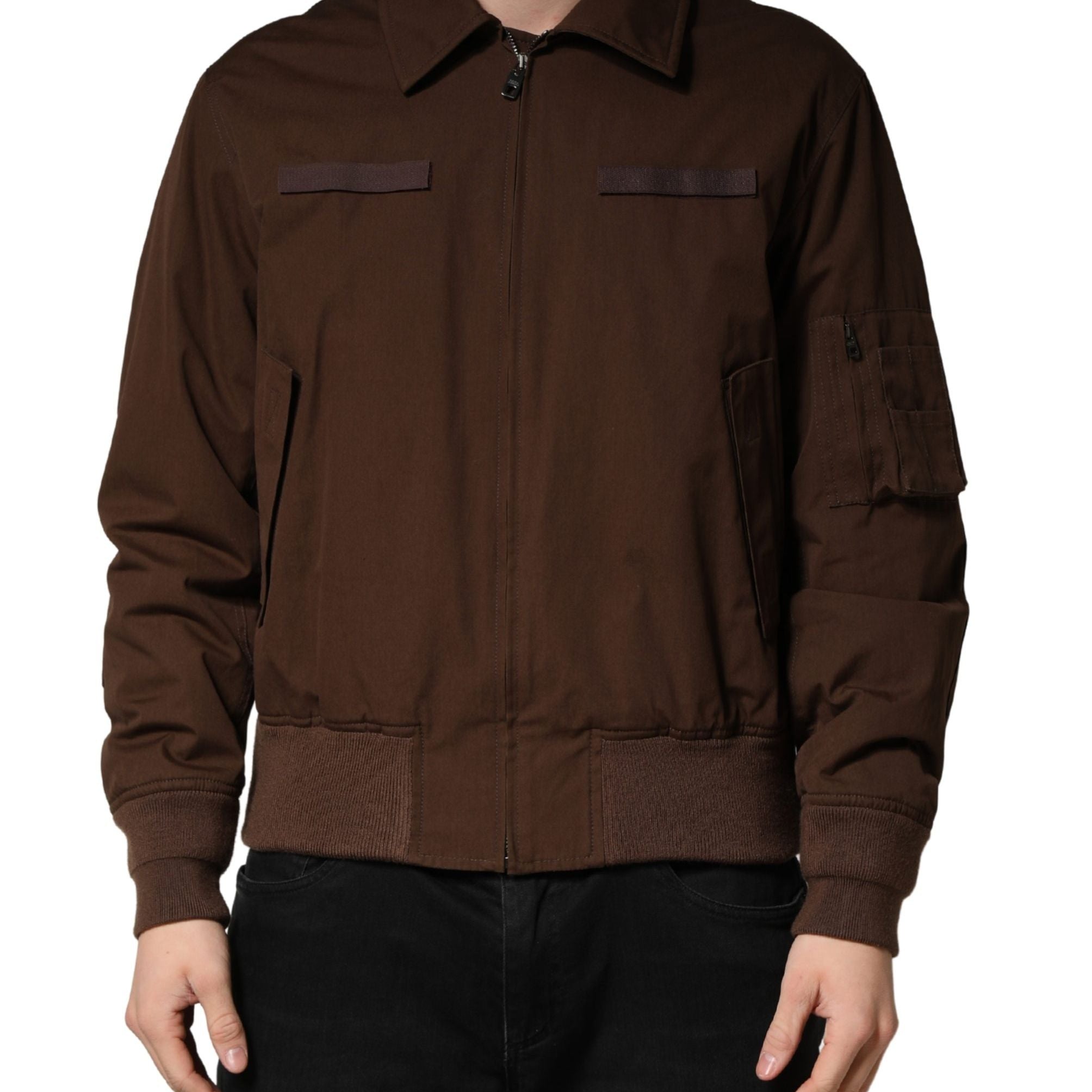 Dolce & Gabbana Brown Cotton Stretch Full Zip Bomber Jacket