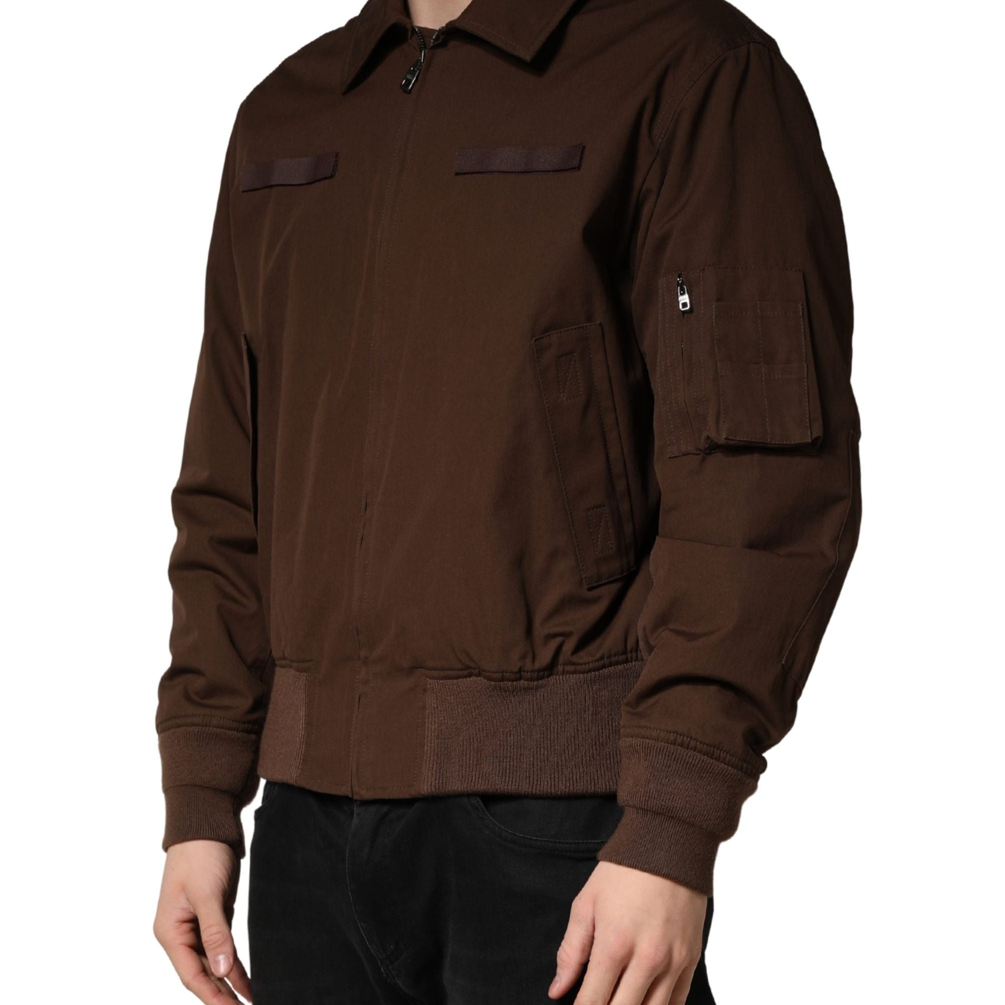 Dolce & Gabbana Brown Cotton Stretch Full Zip Bomber Jacket