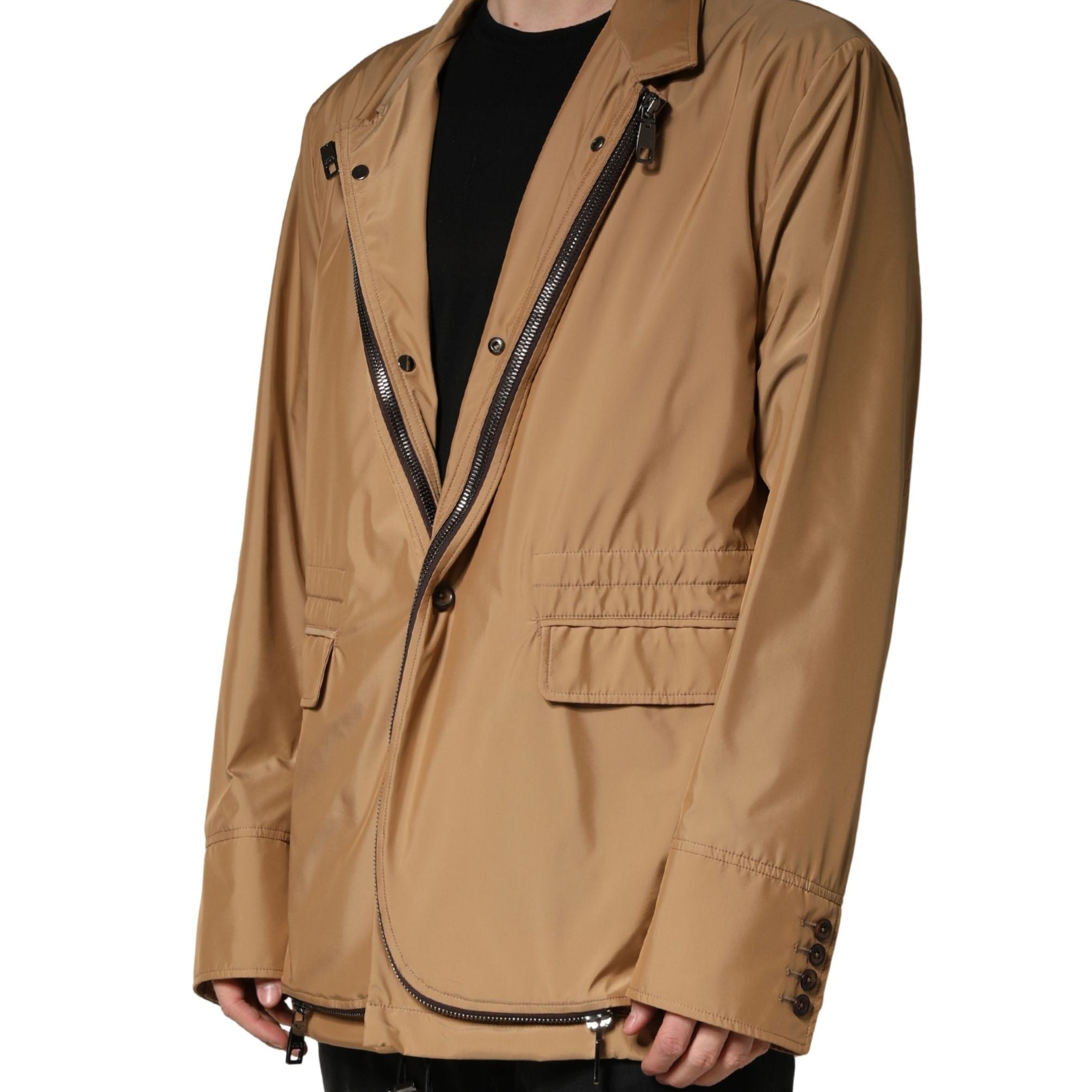 Dolce & Gabbana Brown Single Breasted Layered Coat Jacket