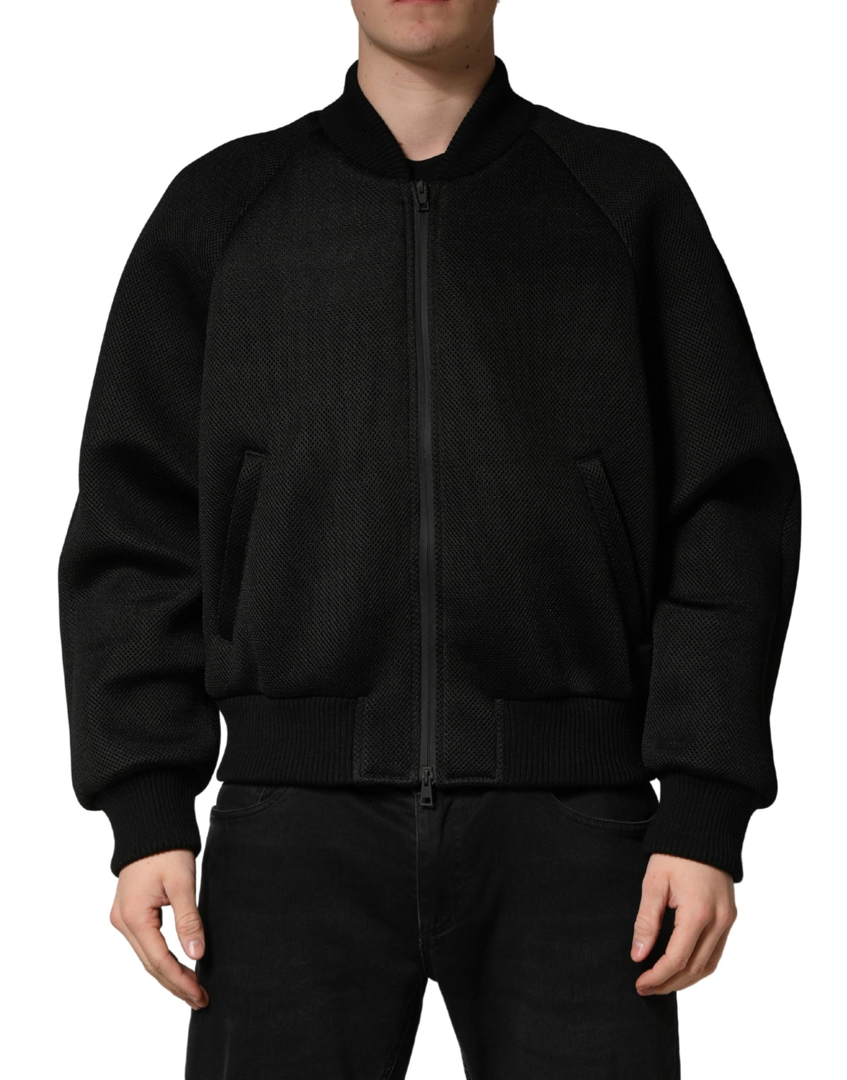 Dolce & Gabbana Men Black Nylon Full Zip Bomber Jacket