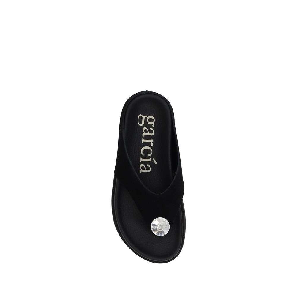 Pedro García Black Calf Leather Bos Taurus Strap-On Sandals