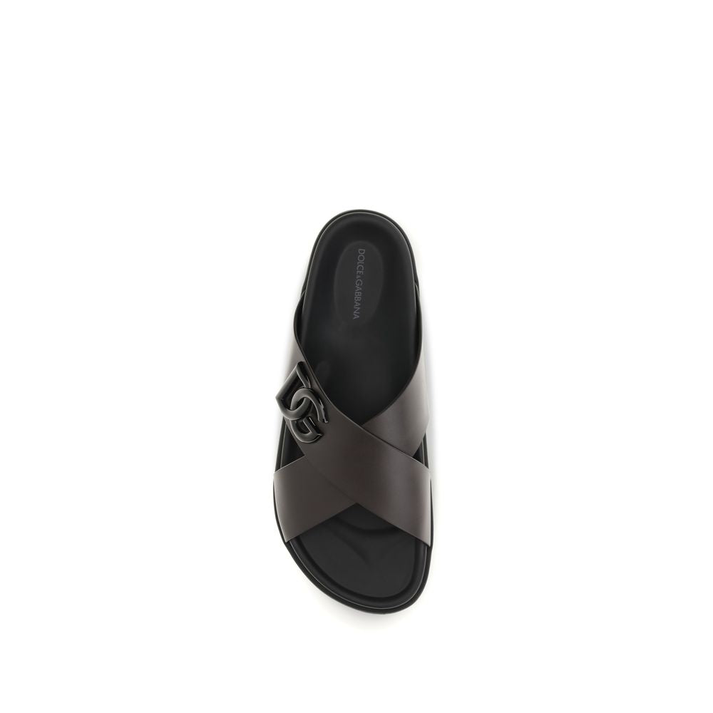 Dolce & Gabbana Brown Calf Leather Bos Taurus Strap-On Sandals