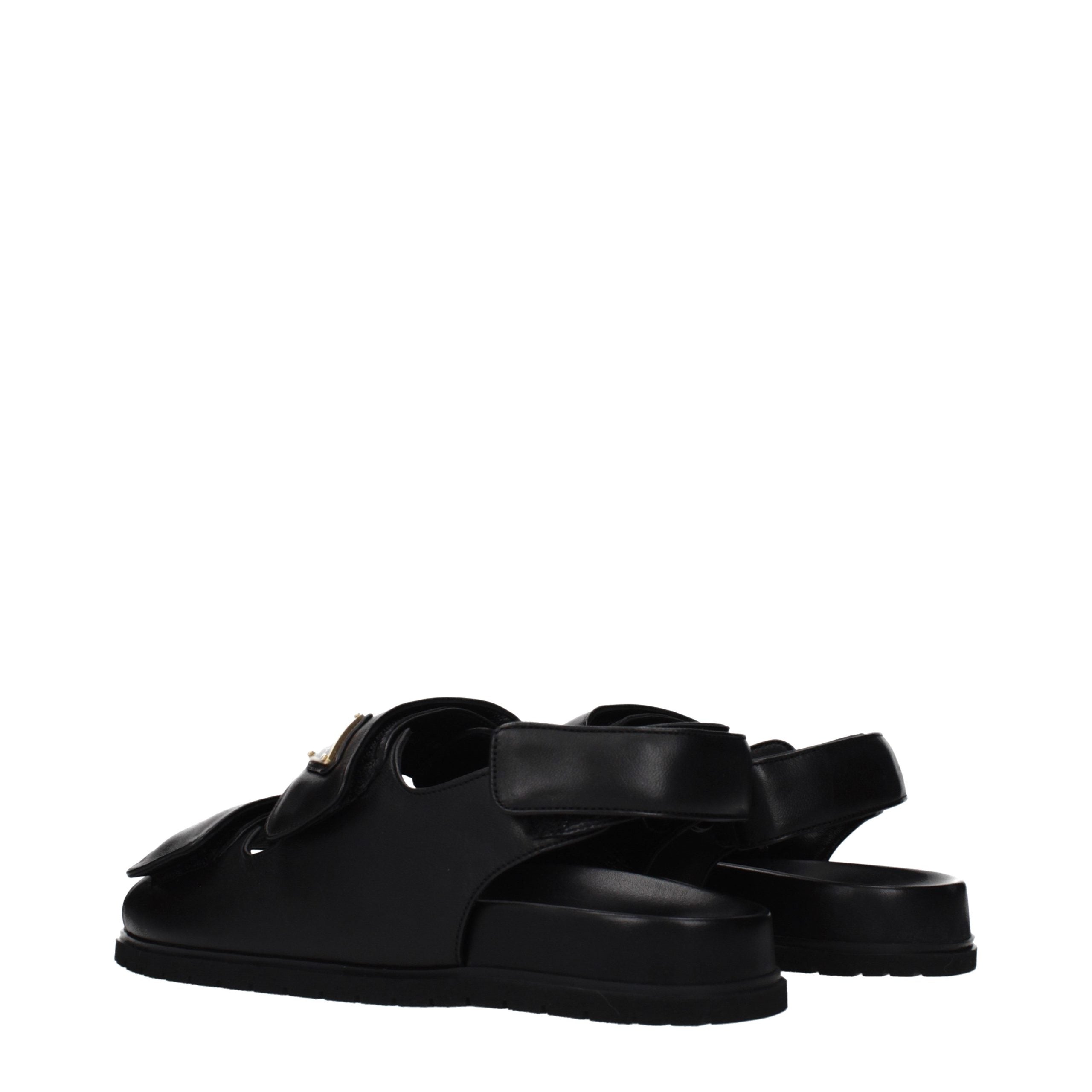 Prada Black Leather Flat Sandals