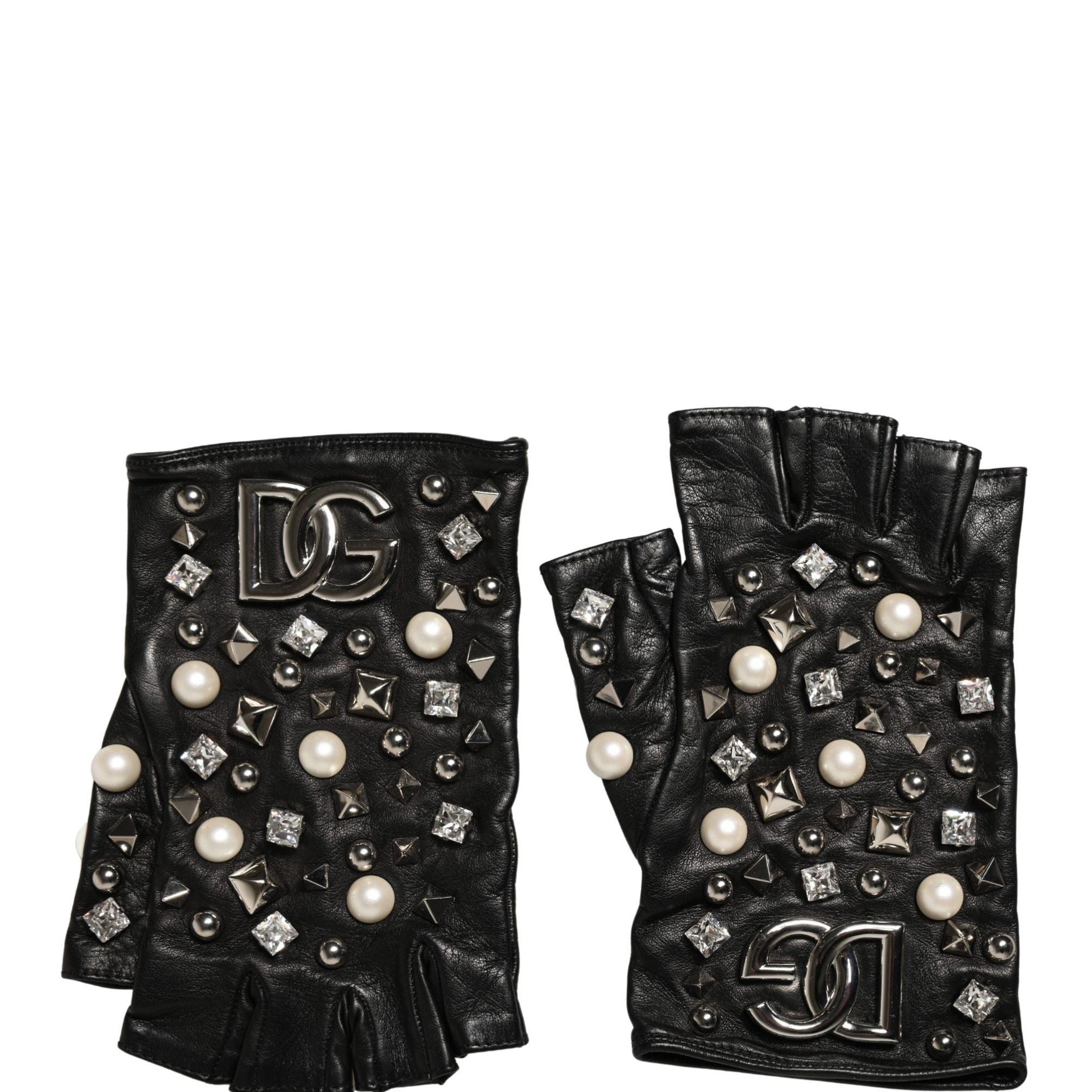 Dolce & Gabbana Black Pearl Embellished Wrist Length Gloves