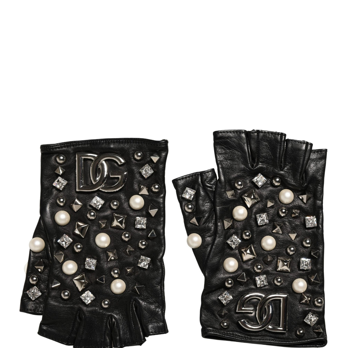 Dolce & Gabbana Black Pearl Embellished Wrist Length Gloves