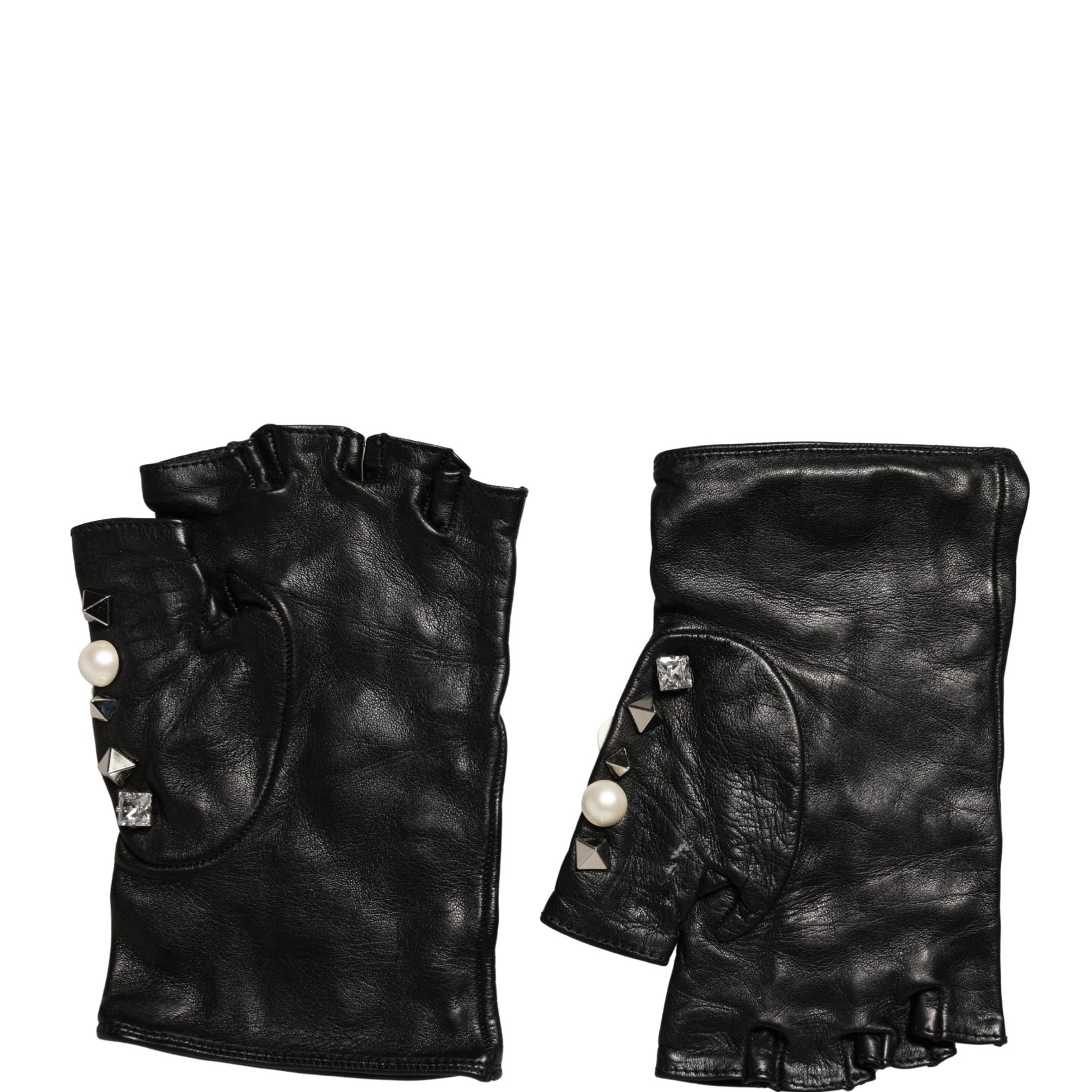 Dolce & Gabbana Black Pearl Embellished Wrist Length Gloves